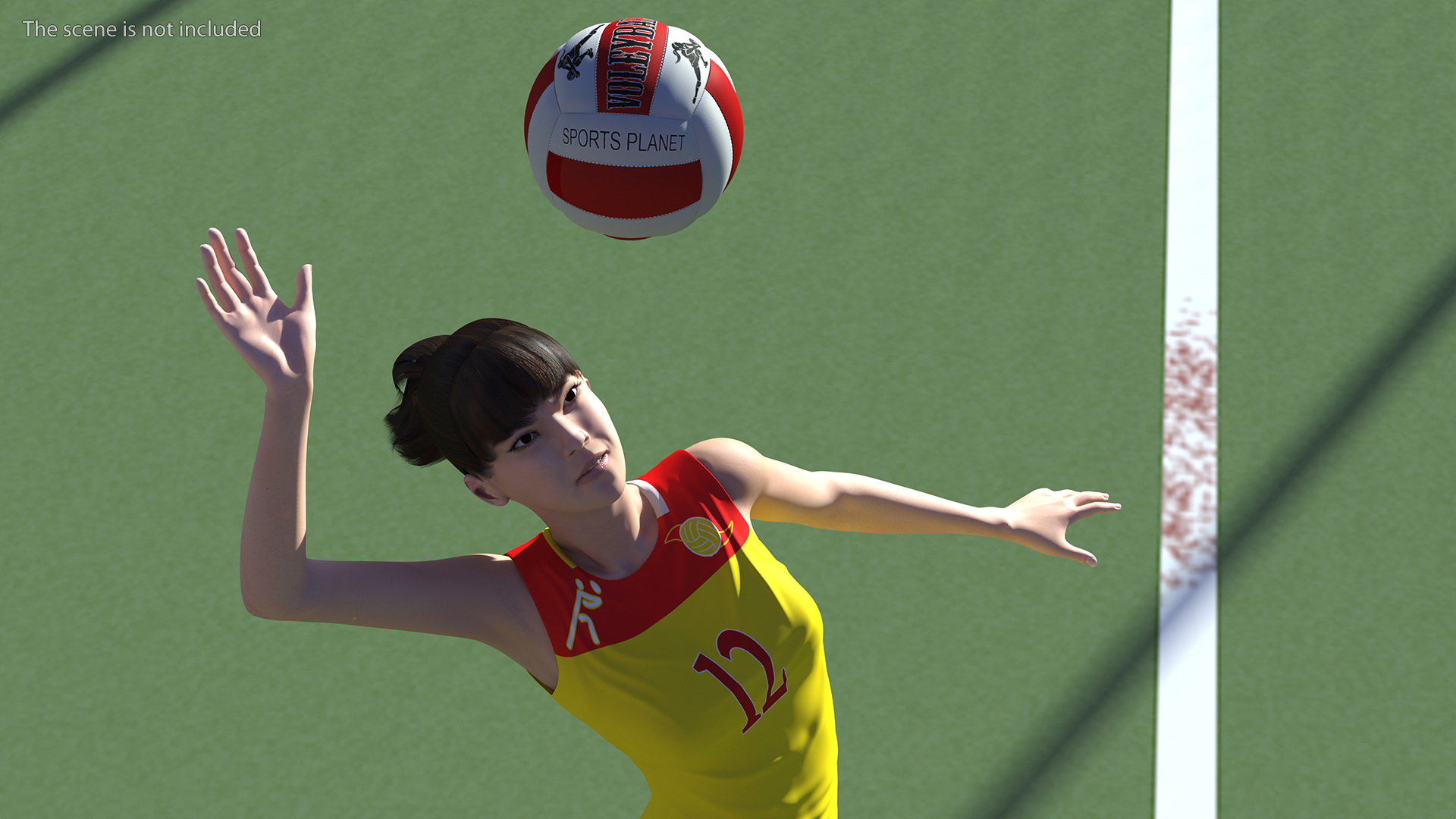 Young Chinese Woman Volleyball Player Pose 3D