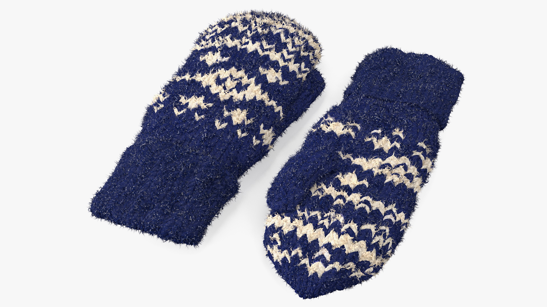 Knitted Blue Wool Mittens Fur 3D model