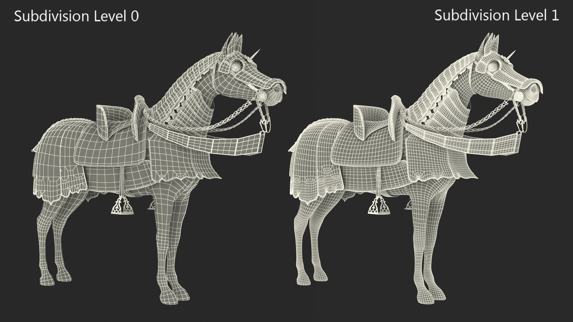 3D Black Horse in Used Medieval Armor Fur model