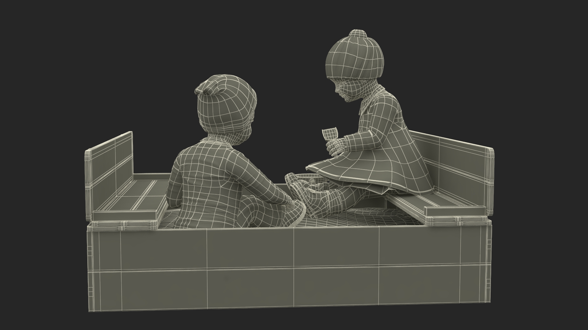 3D model Little Children in Sandpit Fur