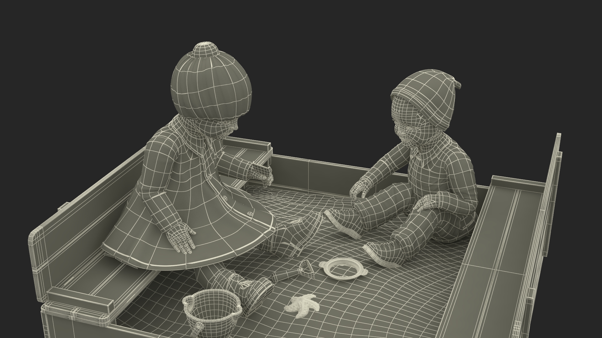 3D model Little Children in Sandpit Fur