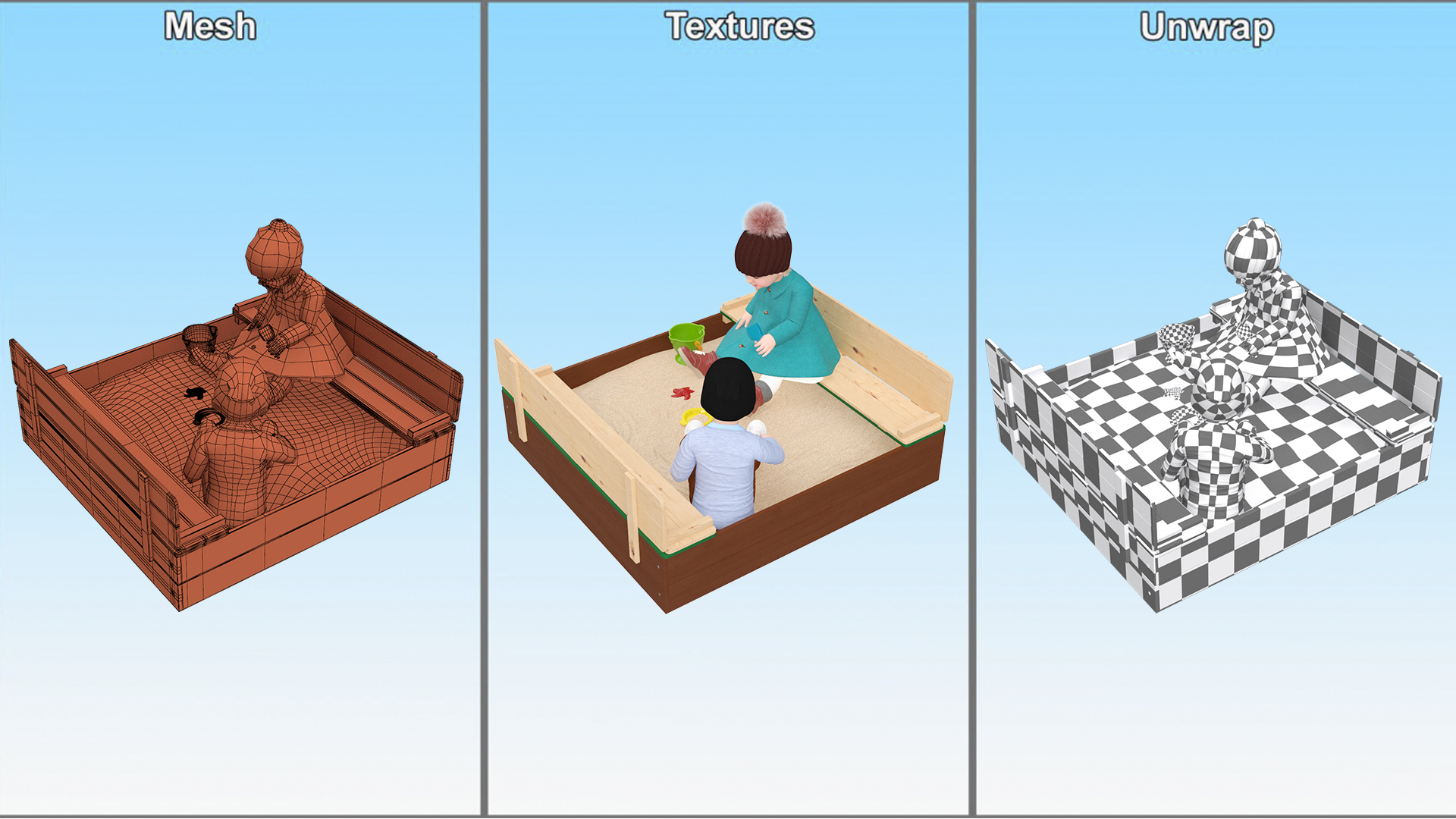 3D model Little Children in Sandpit Fur