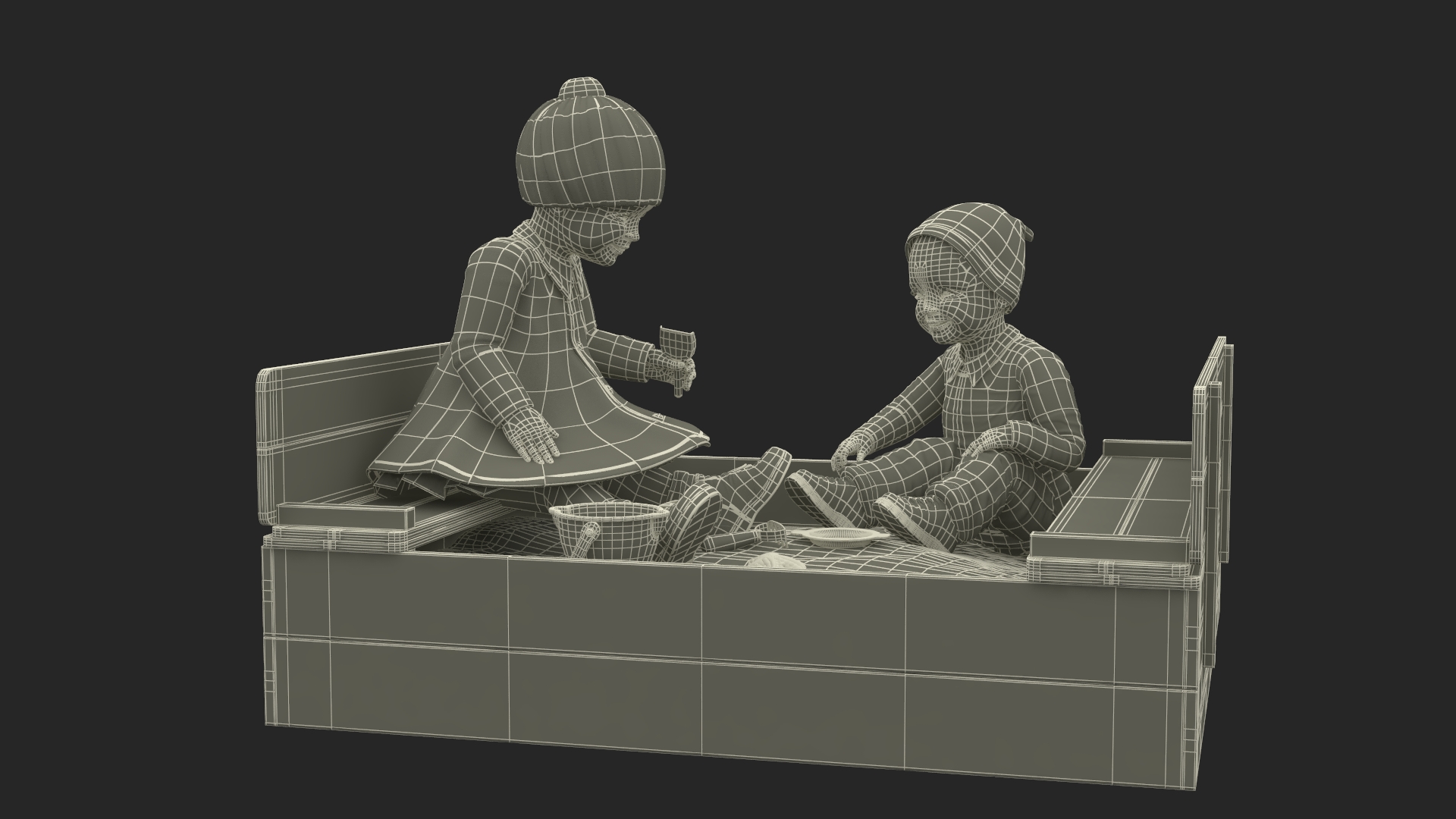 3D model Little Children in Sandpit Fur