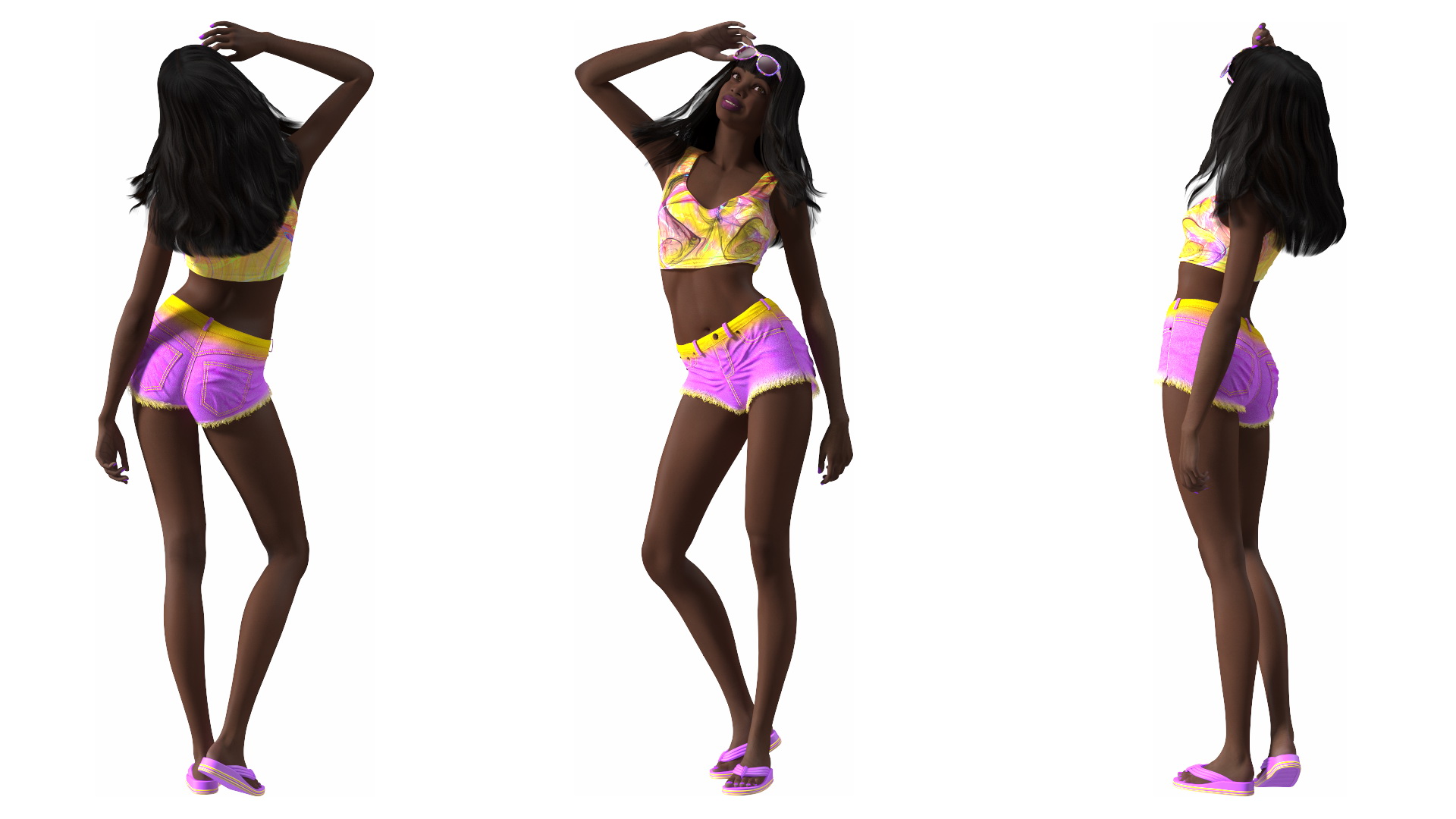 3D model African American Young Woman Beach Style