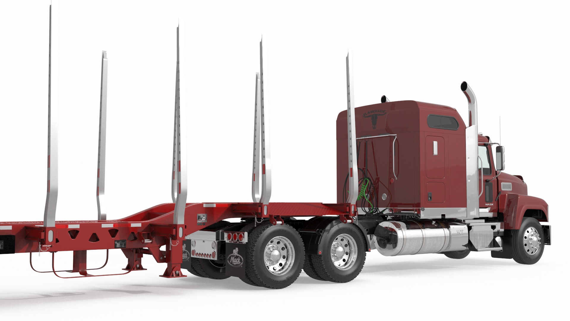 3D model Mack CHU613 Truck with Empty Logging Trailer Manac