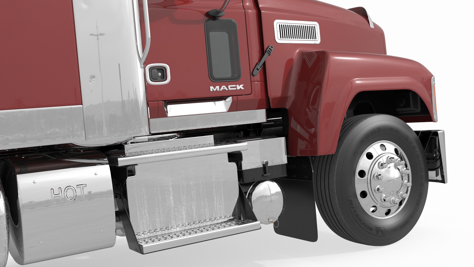 3D model Mack CHU613 Truck with Empty Logging Trailer Manac