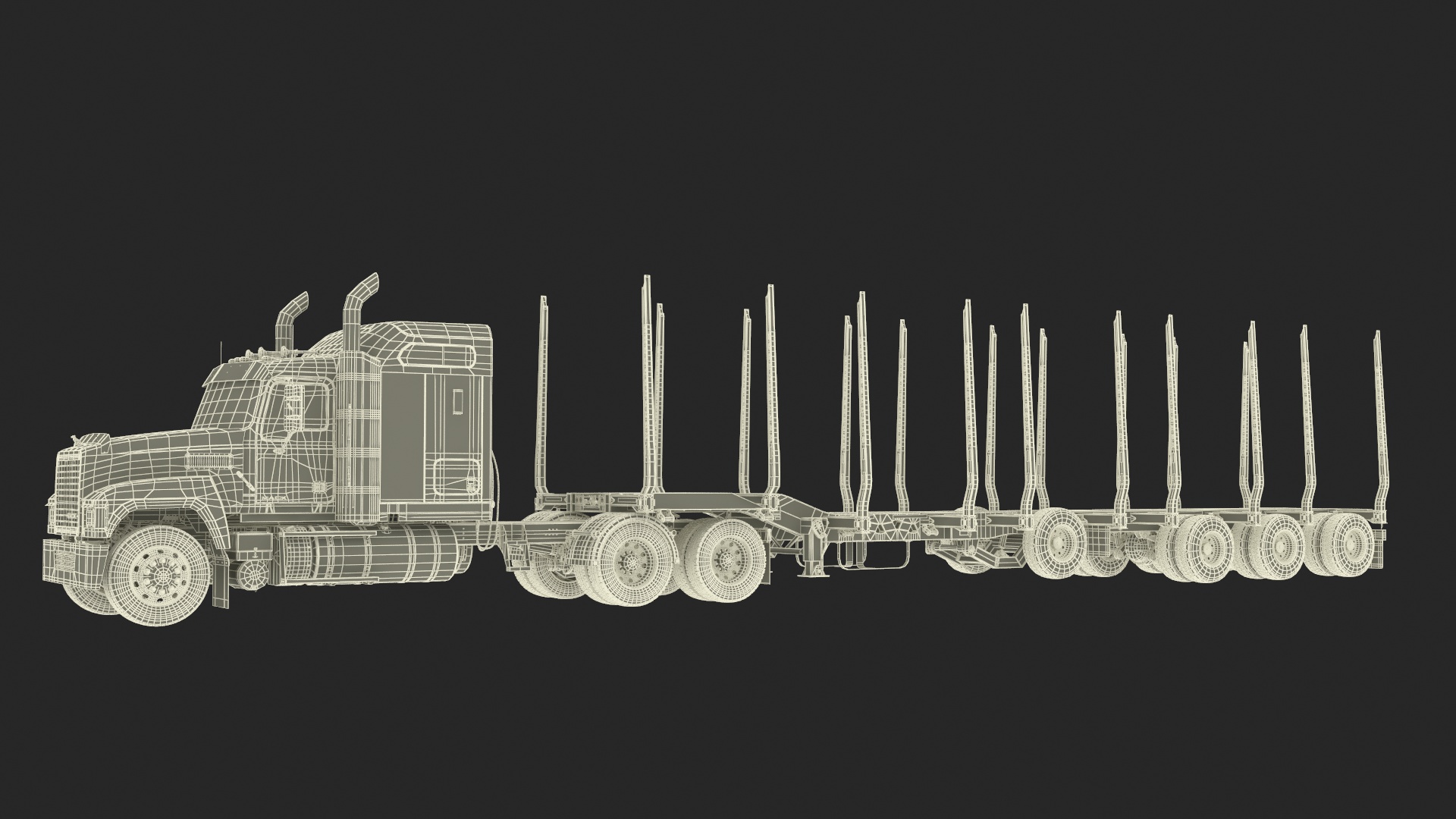 3D model Mack CHU613 Truck with Empty Logging Trailer Manac