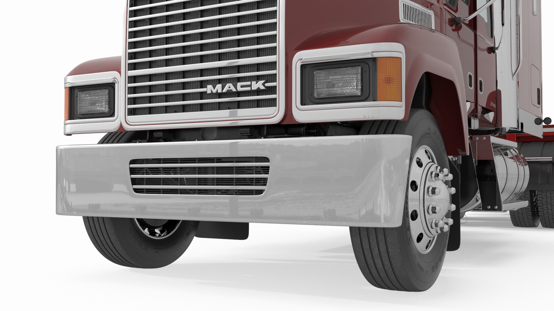 3D model Mack CHU613 Truck with Empty Logging Trailer Manac