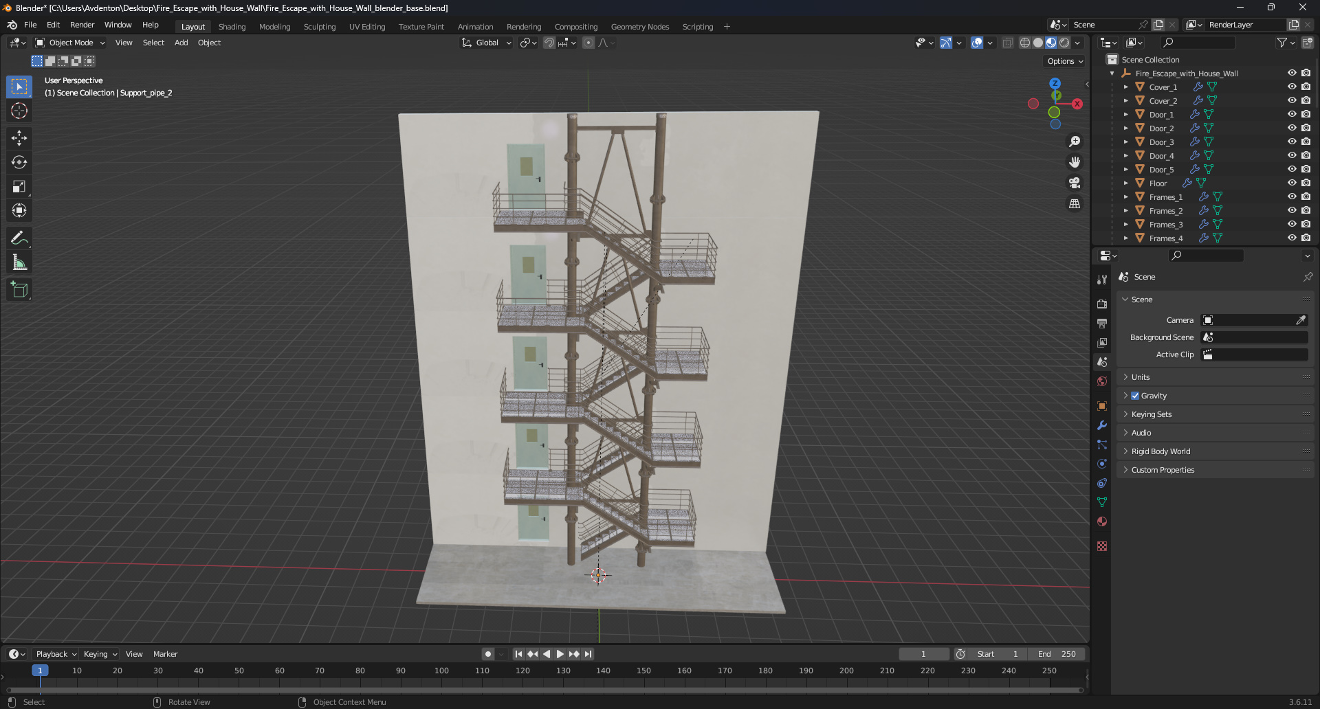 Fire Escape with House Wall 3D