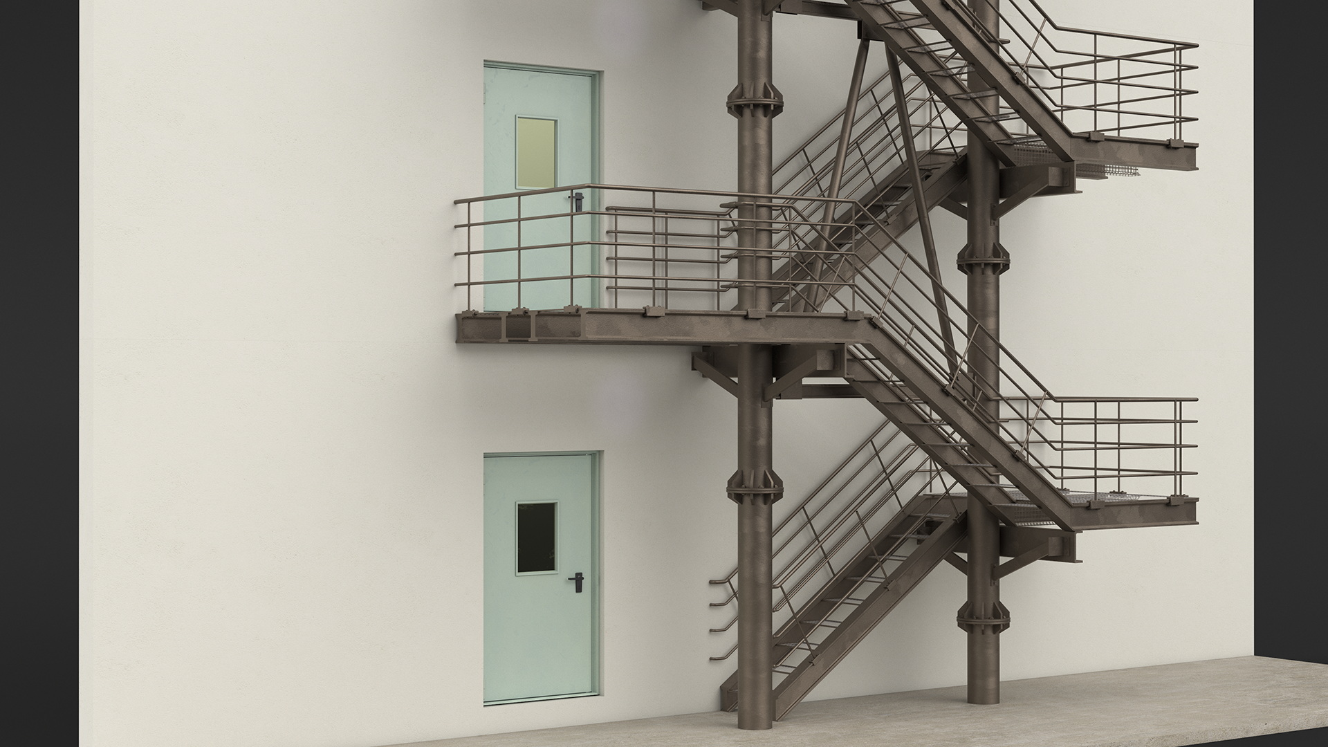 Fire Escape with House Wall 3D