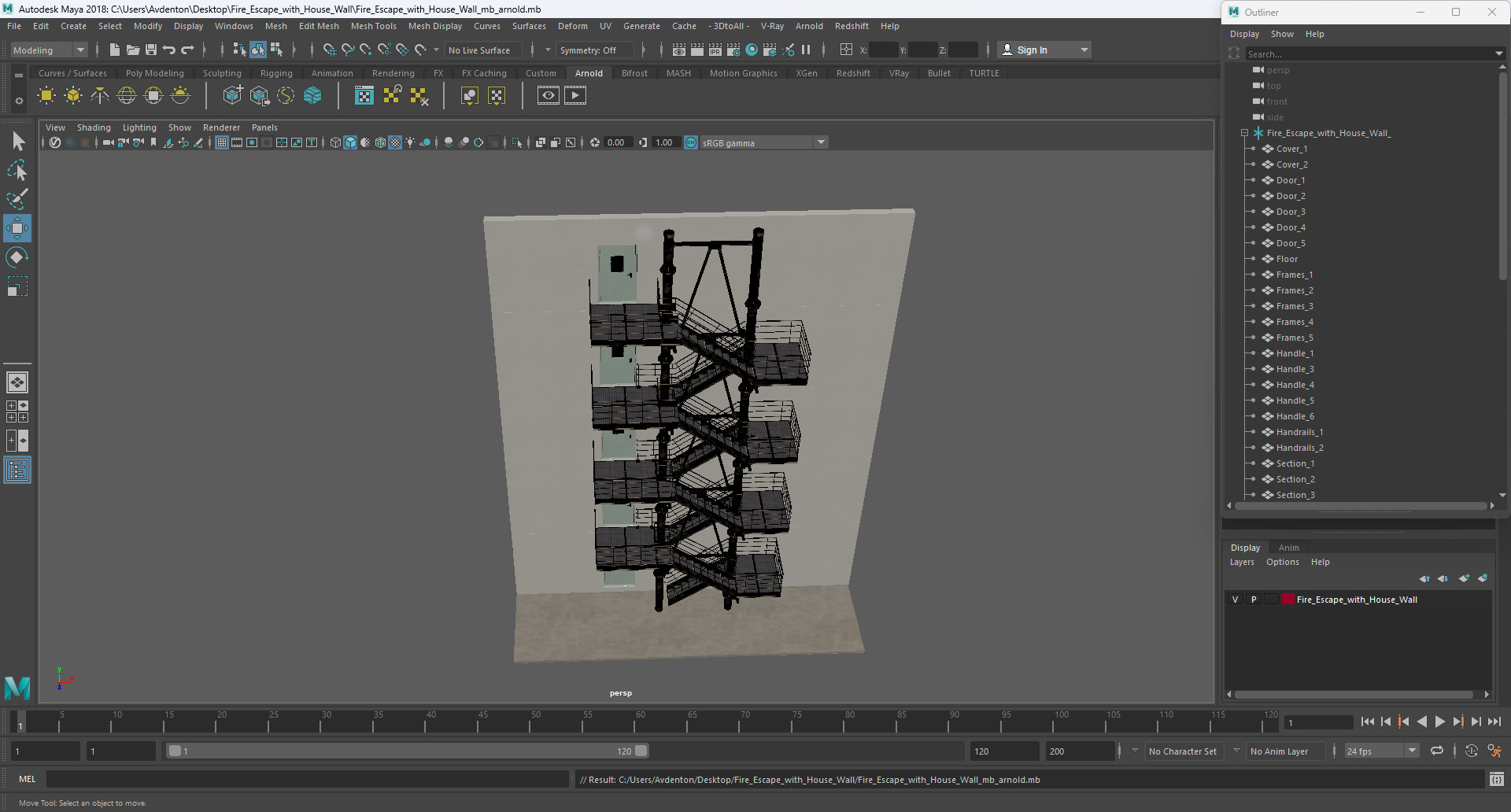 Fire Escape with House Wall 3D