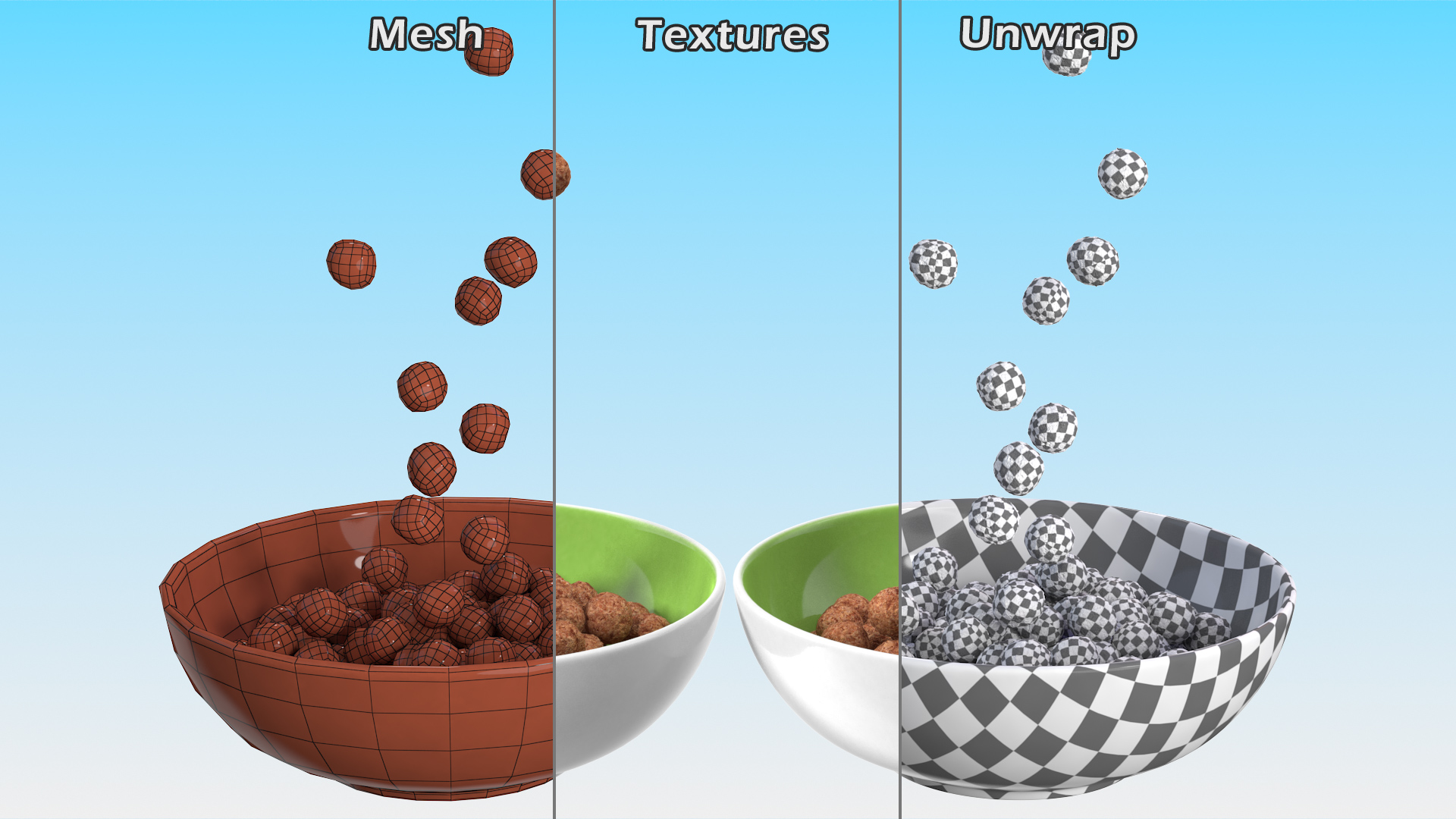 3D Chocolate Balls Falling into Bowl model