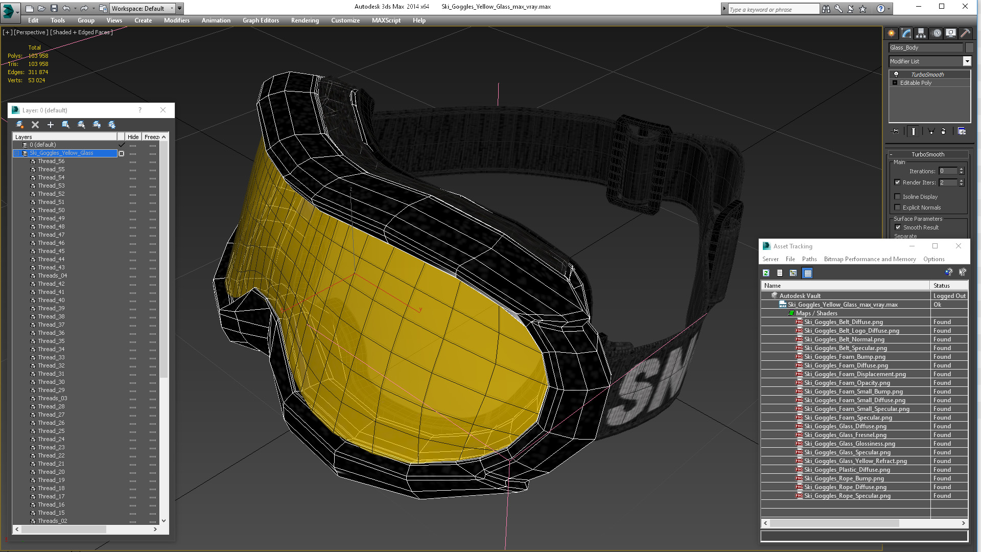 Ski Goggles Yellow Glass 3D model