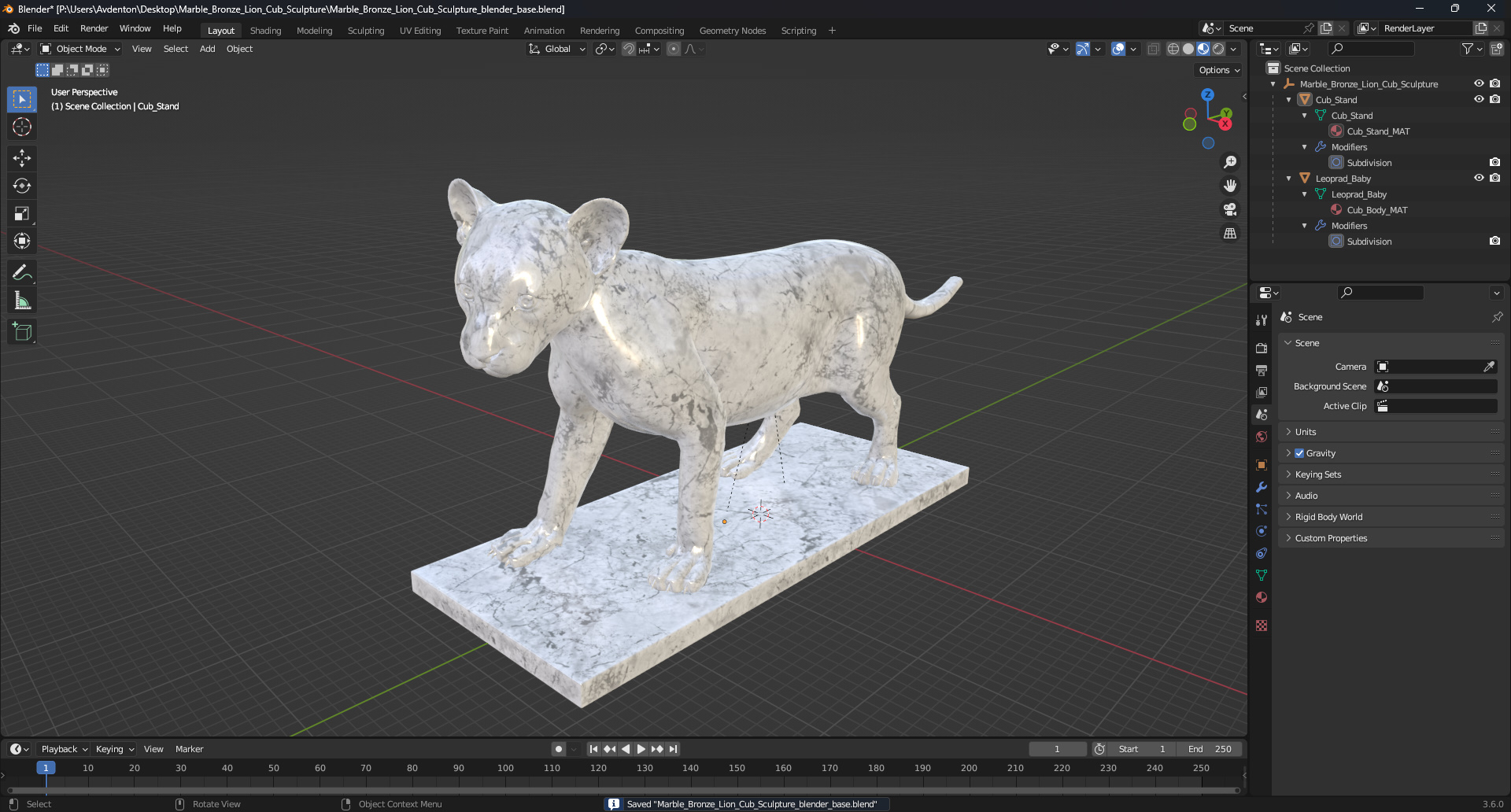 3D model Marble Bronze Lion Cub Sculpture for 3D Print