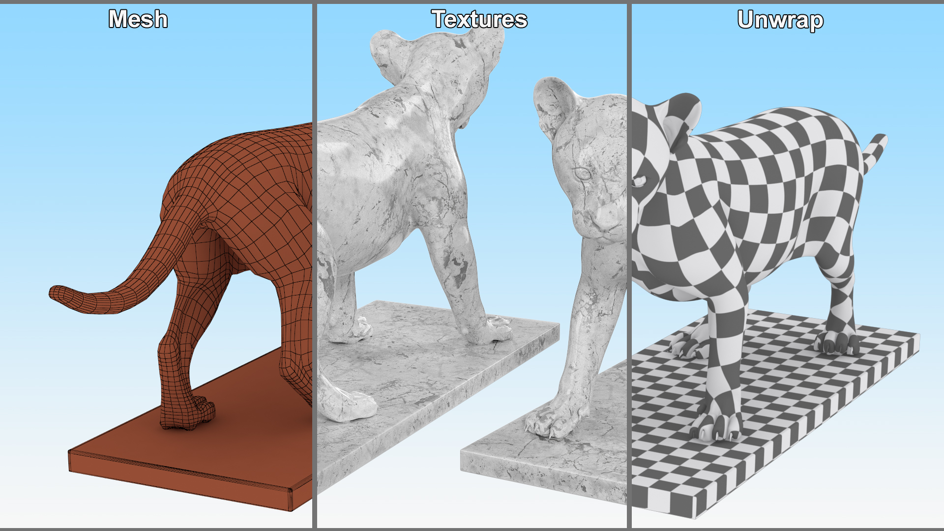 3D model Marble Bronze Lion Cub Sculpture for 3D Print