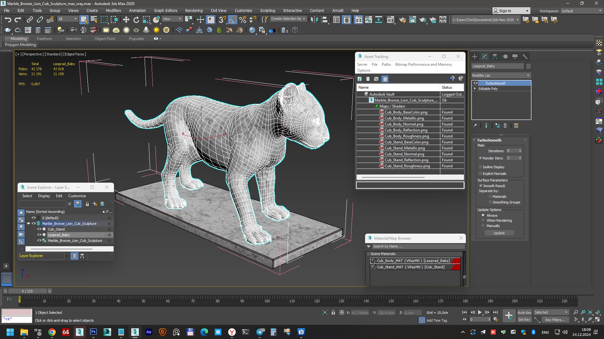 3D model Marble Bronze Lion Cub Sculpture for 3D Print