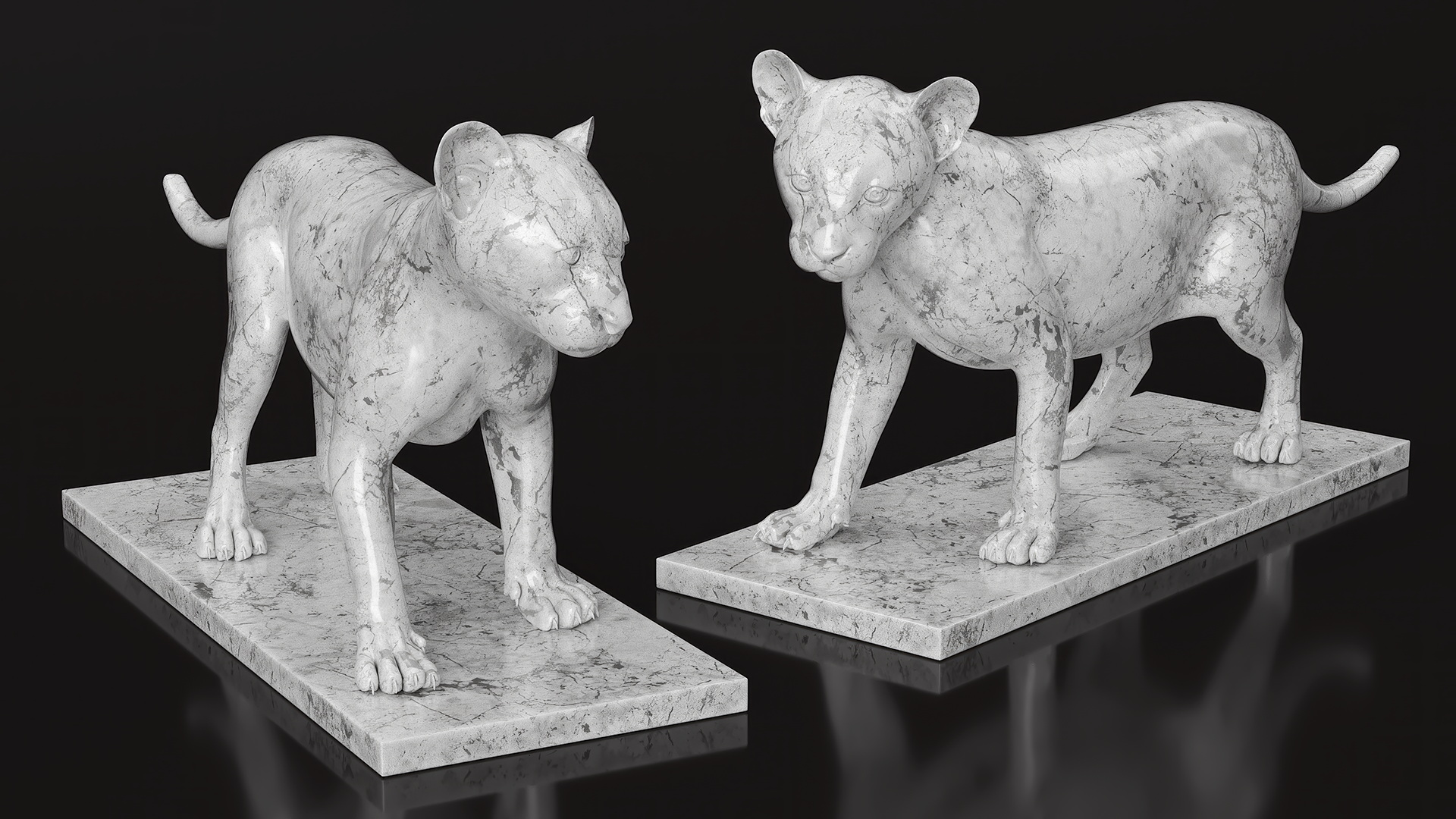 3D model Marble Bronze Lion Cub Sculpture for 3D Print