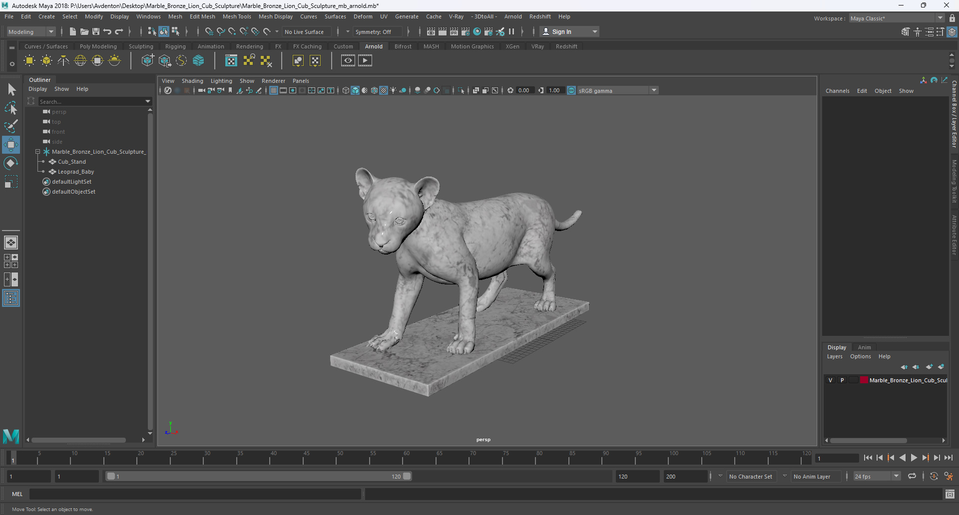 3D model Marble Bronze Lion Cub Sculpture for 3D Print