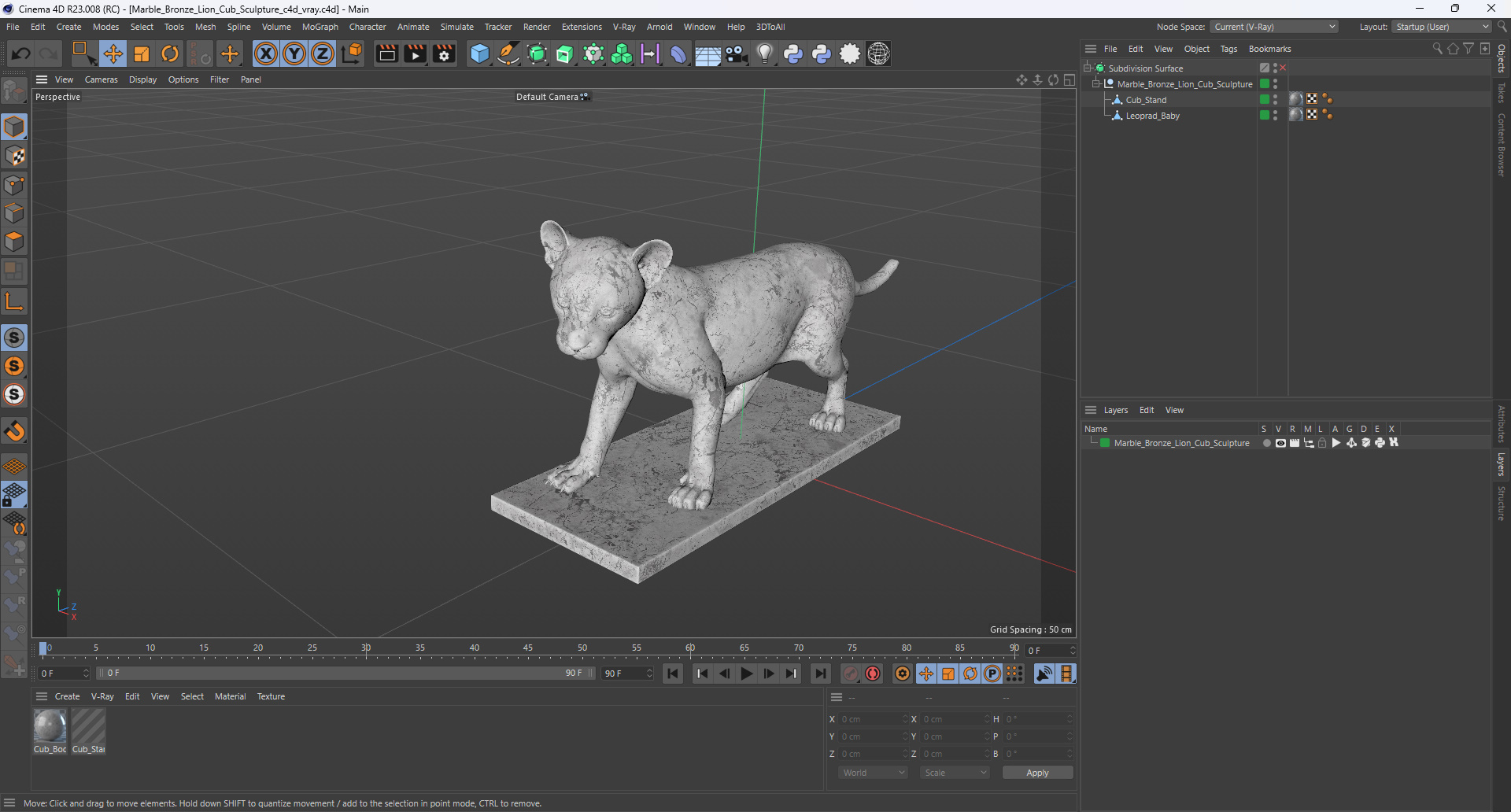 3D model Marble Bronze Lion Cub Sculpture for 3D Print