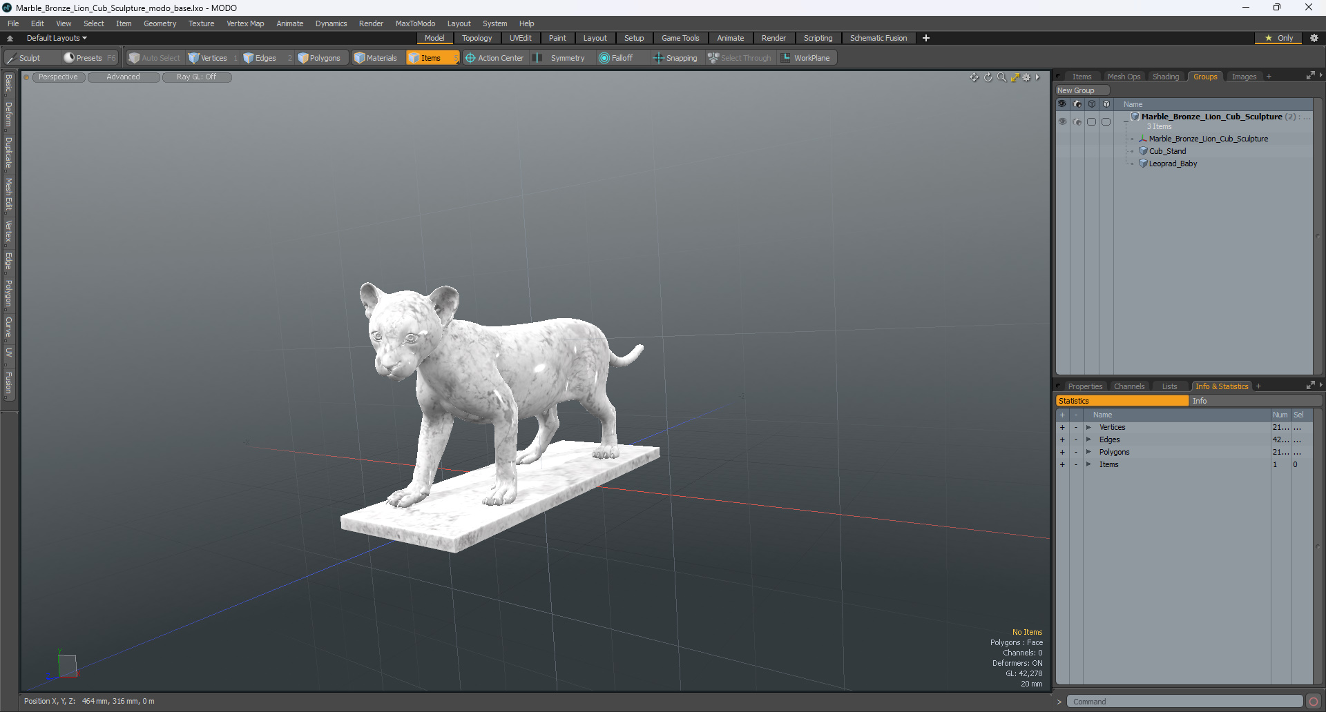 3D model Marble Bronze Lion Cub Sculpture for 3D Print