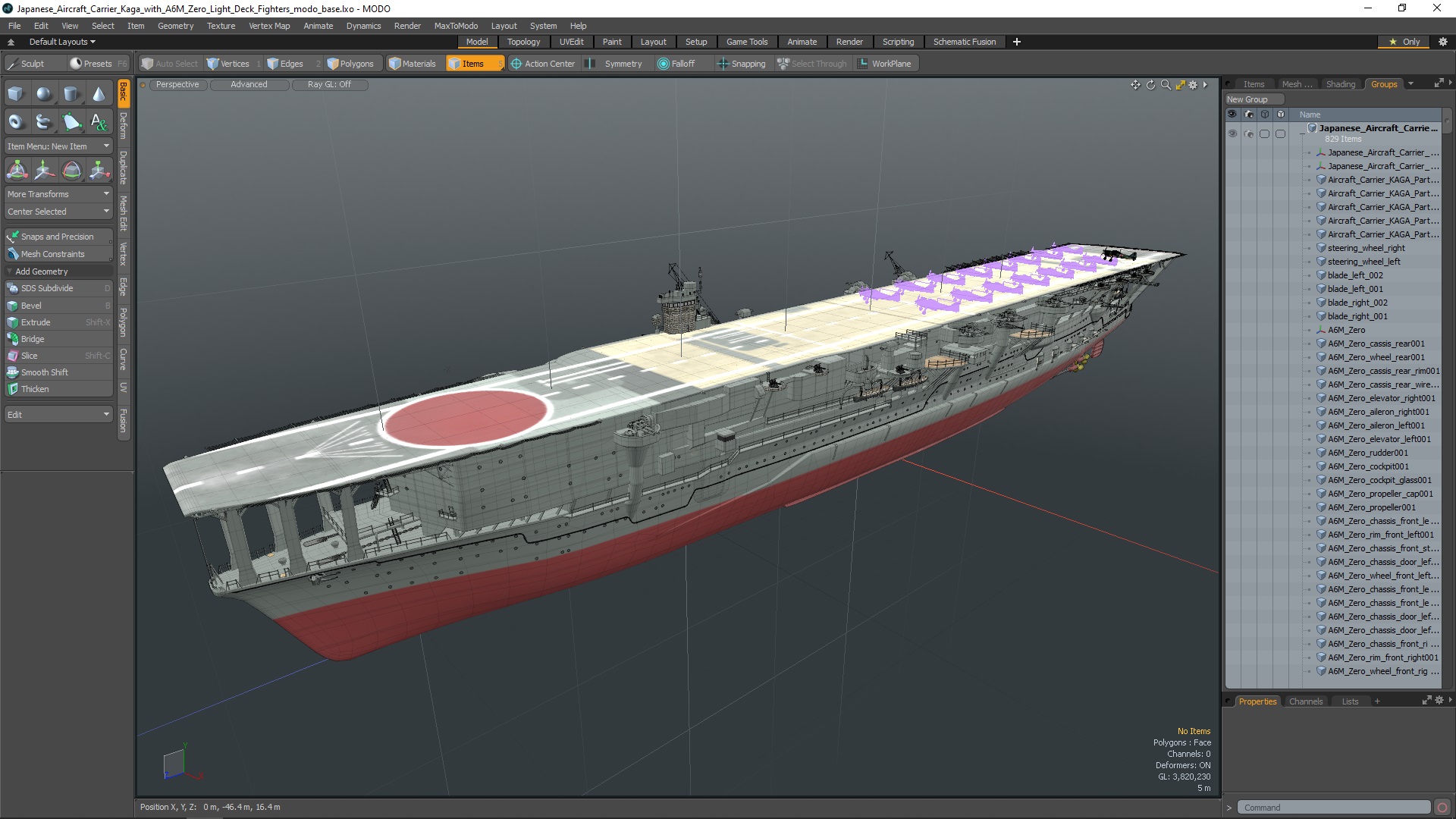 Japanese Aircraft Carrier Kaga with A6M Zero Light Deck Fighters 3D model