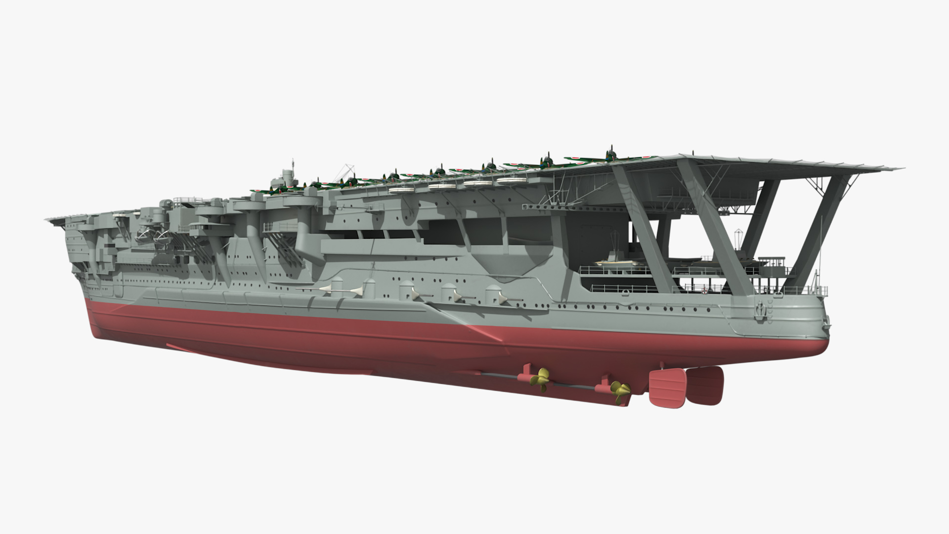 Japanese Aircraft Carrier Kaga with A6M Zero Light Deck Fighters 3D model