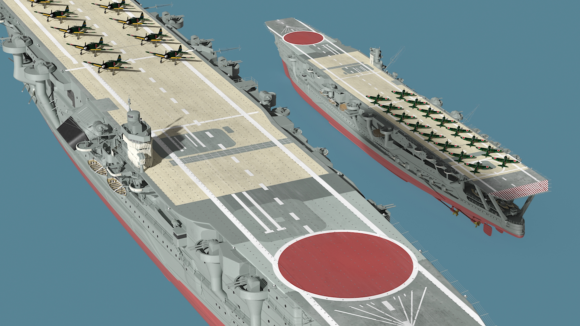 Japanese Aircraft Carrier Kaga with A6M Zero Light Deck Fighters 3D model