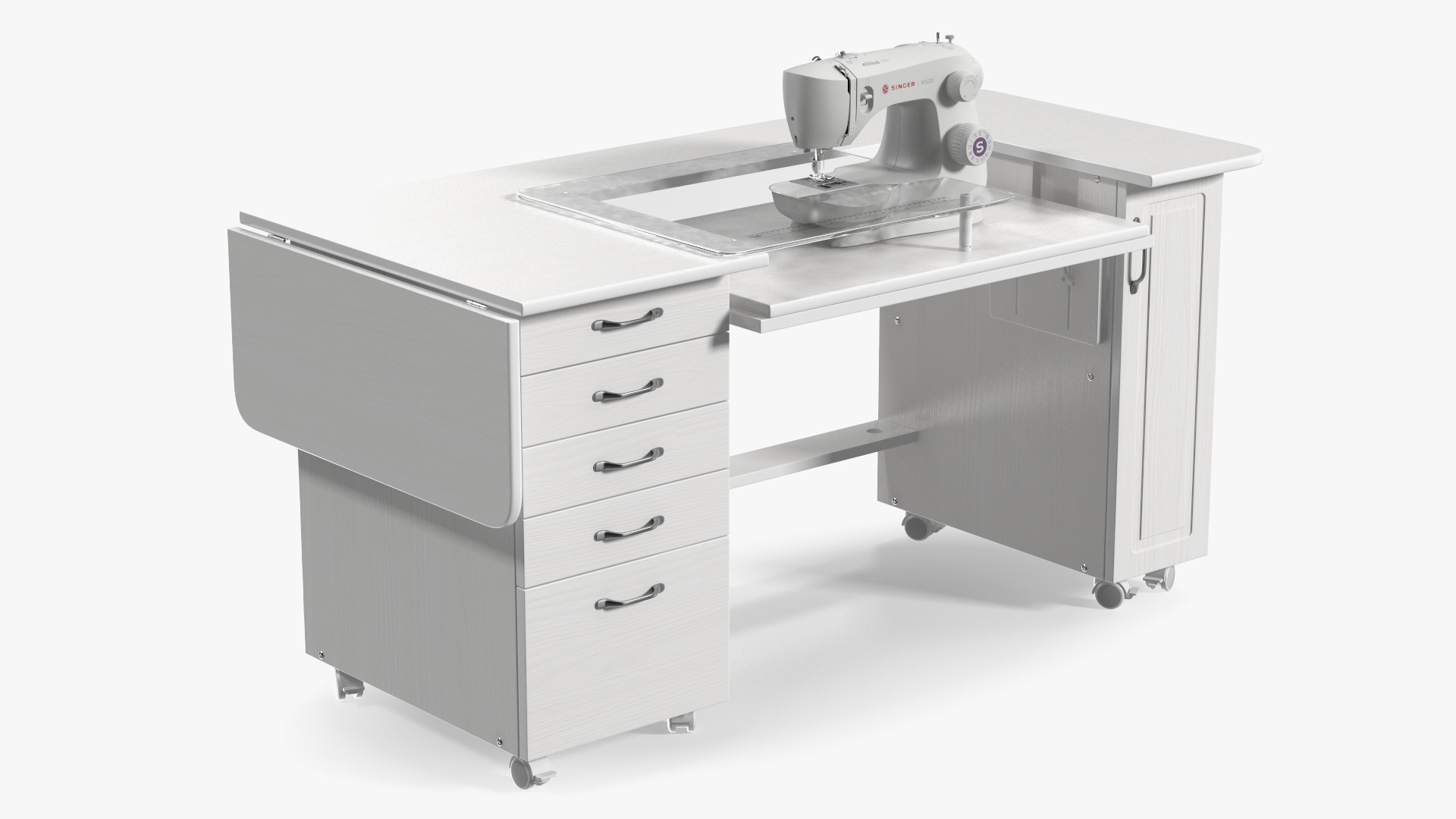 3D model White Sewing Table Cabinet with Singer Sew Machine