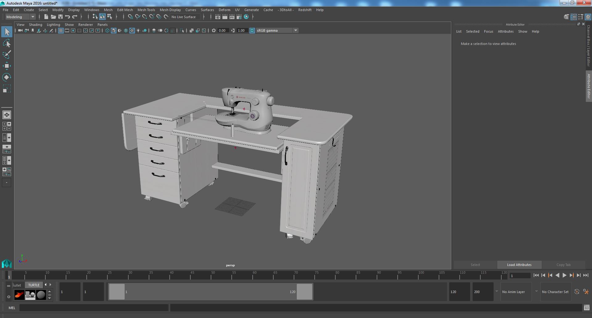 3D model White Sewing Table Cabinet with Singer Sew Machine