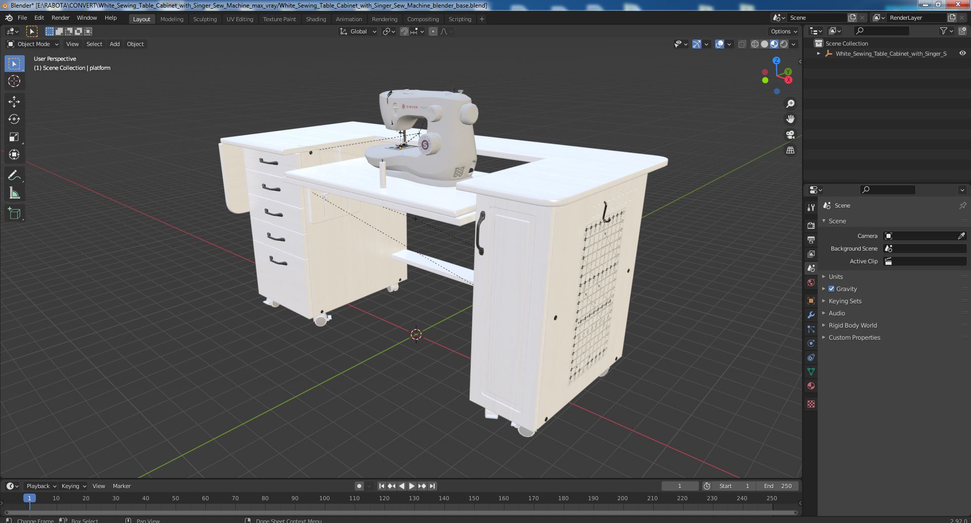 3D model White Sewing Table Cabinet with Singer Sew Machine