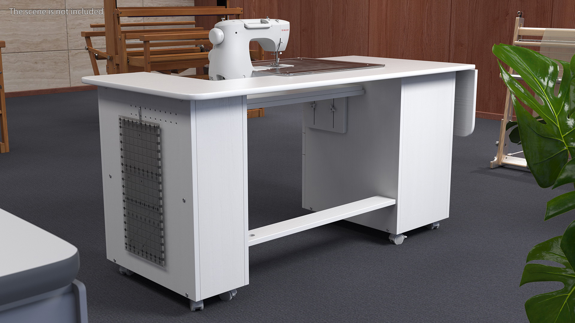 3D model White Sewing Table Cabinet with Singer Sew Machine