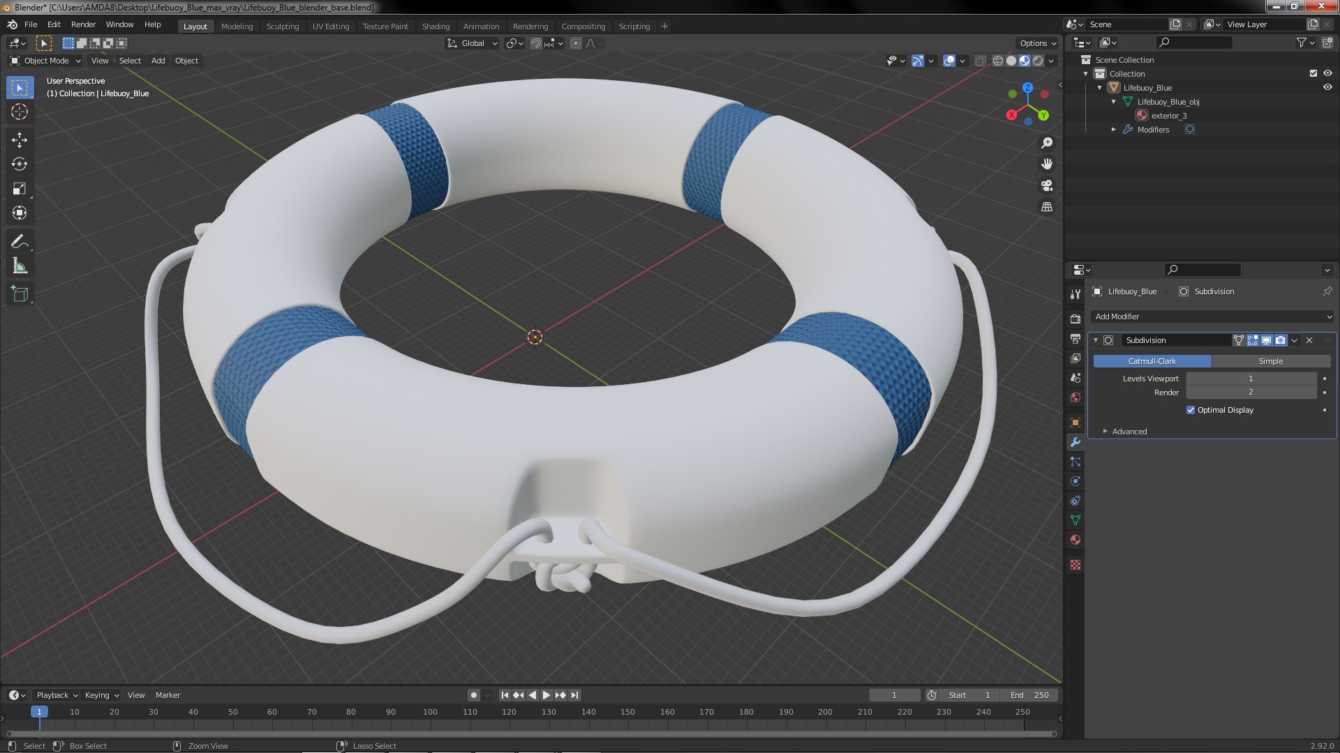 3D Lifebuoy Blue model