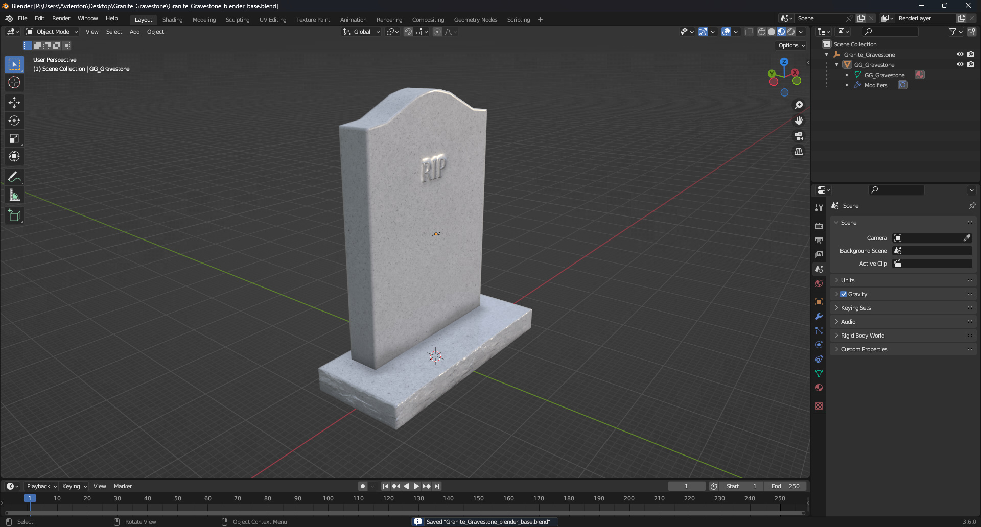 3D Granite Gravestone model