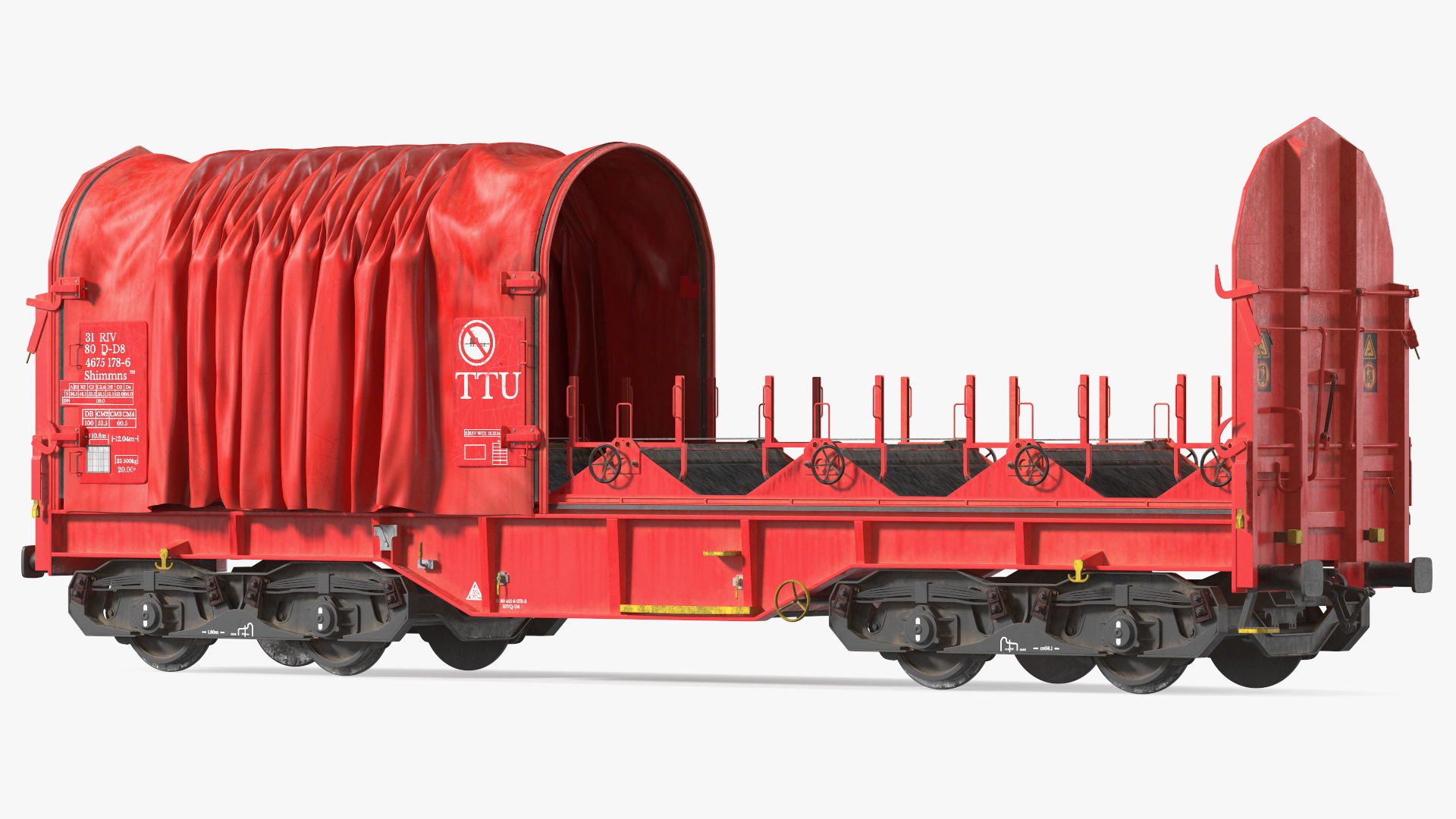 DB Cargo Coil Transporter Tarpaulin Freight Wagon Opened Dirty 3D