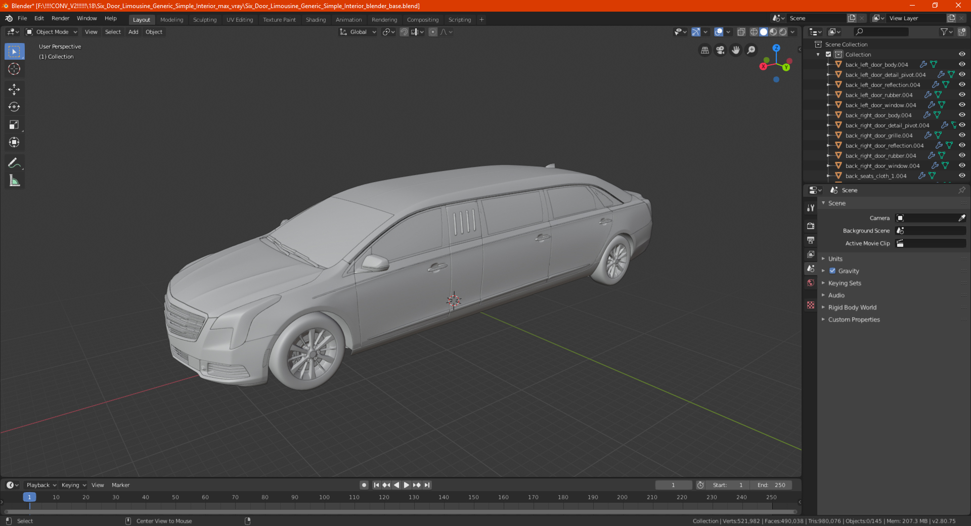 Six Door Limousine Generic Simple Interior 3D