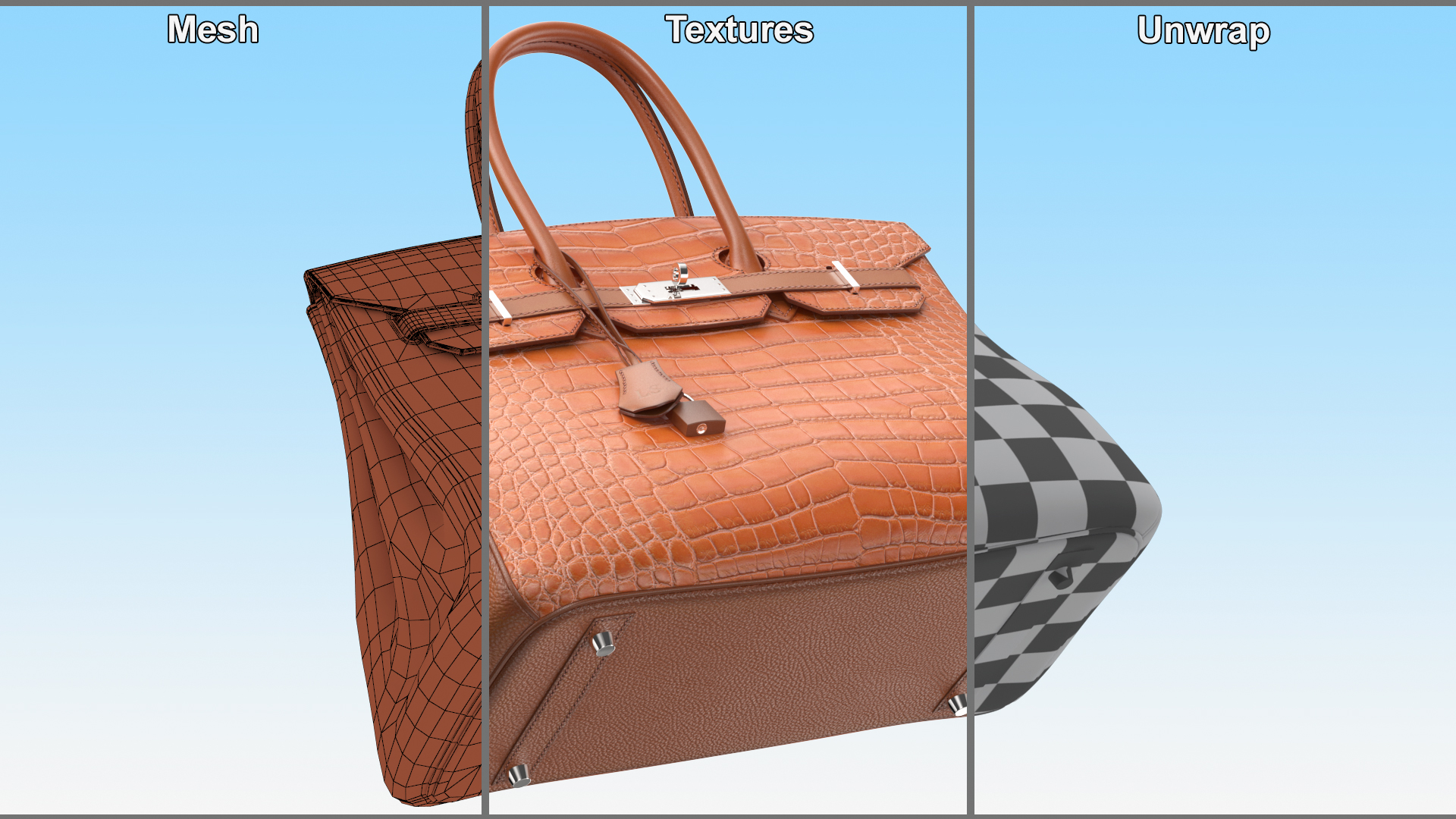 3D Womens Alligator Skin Leather Bag model