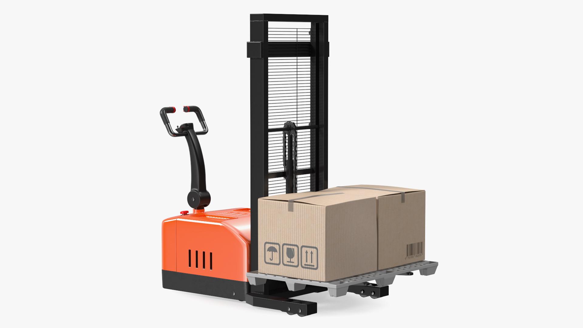 Orange Walkie Pallet Stacker with Boxes 3D model