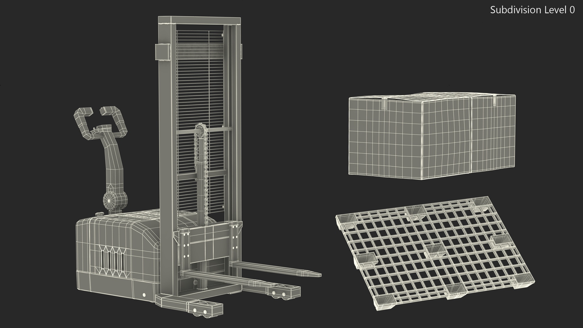 Orange Walkie Pallet Stacker with Boxes 3D model