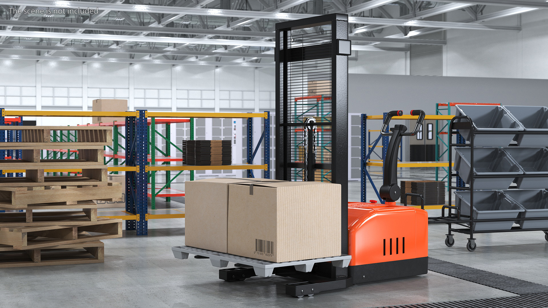 Orange Walkie Pallet Stacker with Boxes 3D model