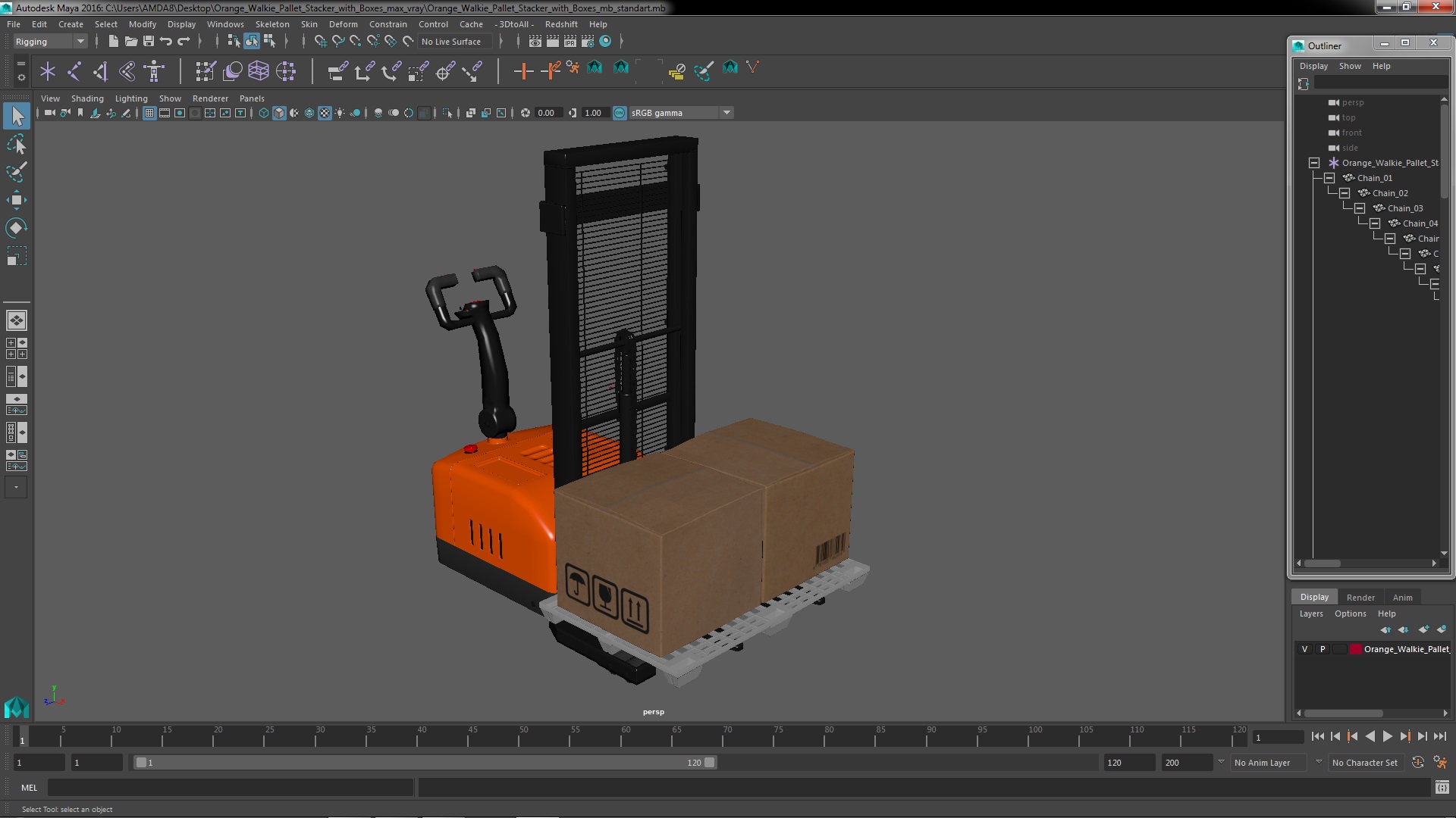 Orange Walkie Pallet Stacker with Boxes 3D model