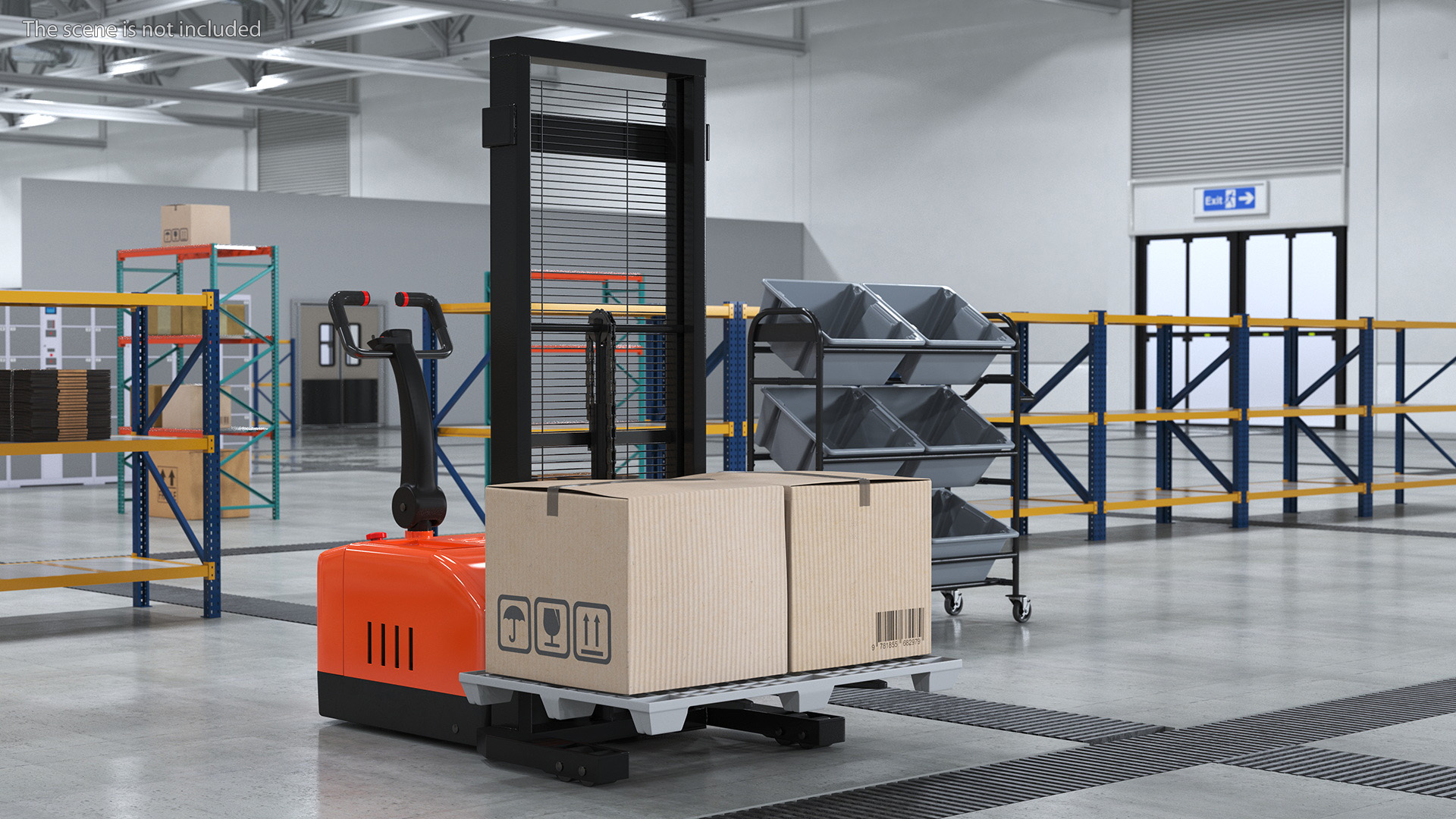 Orange Walkie Pallet Stacker with Boxes 3D model