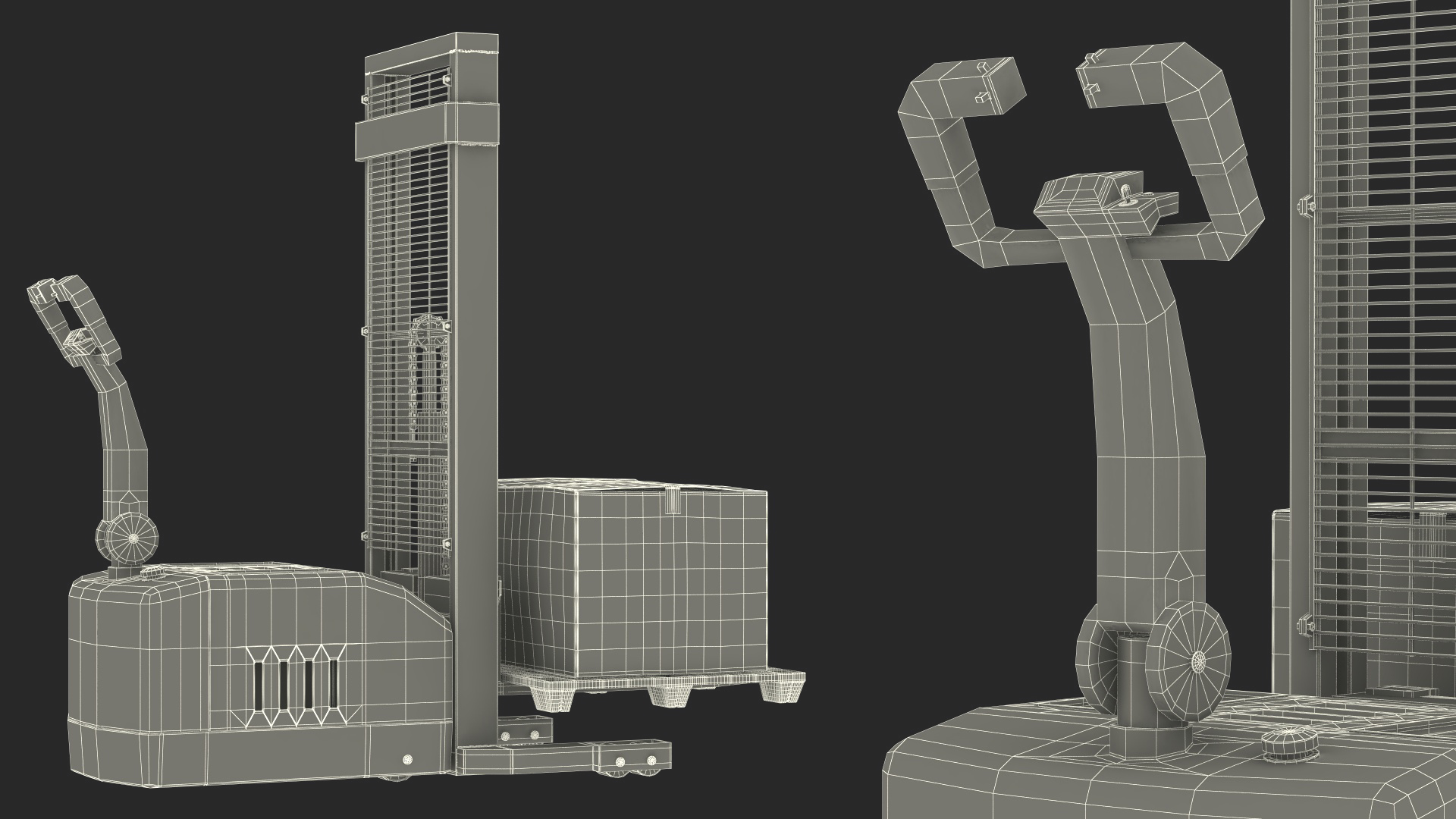 Orange Walkie Pallet Stacker with Boxes 3D model