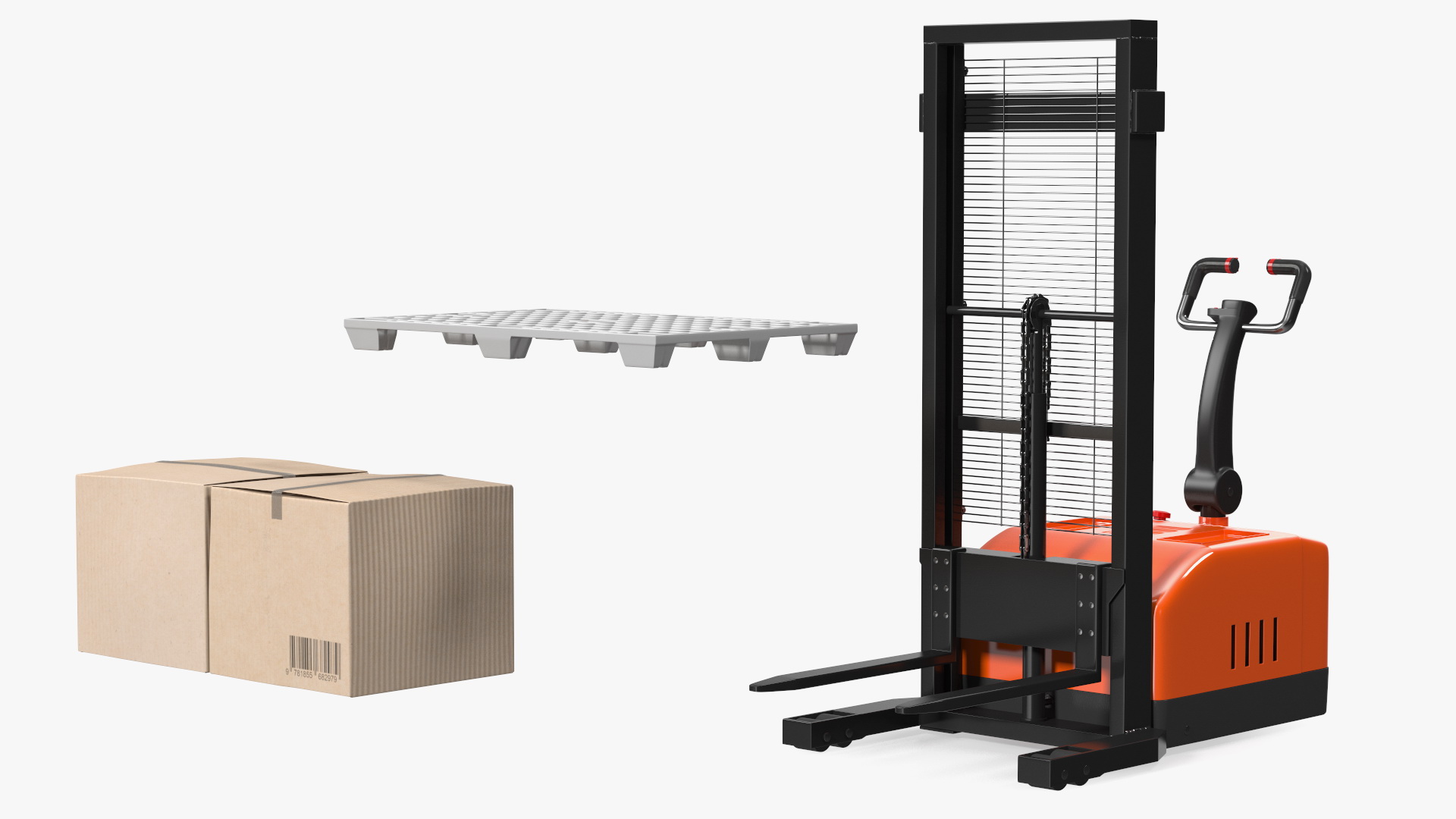 Orange Walkie Pallet Stacker with Boxes 3D model