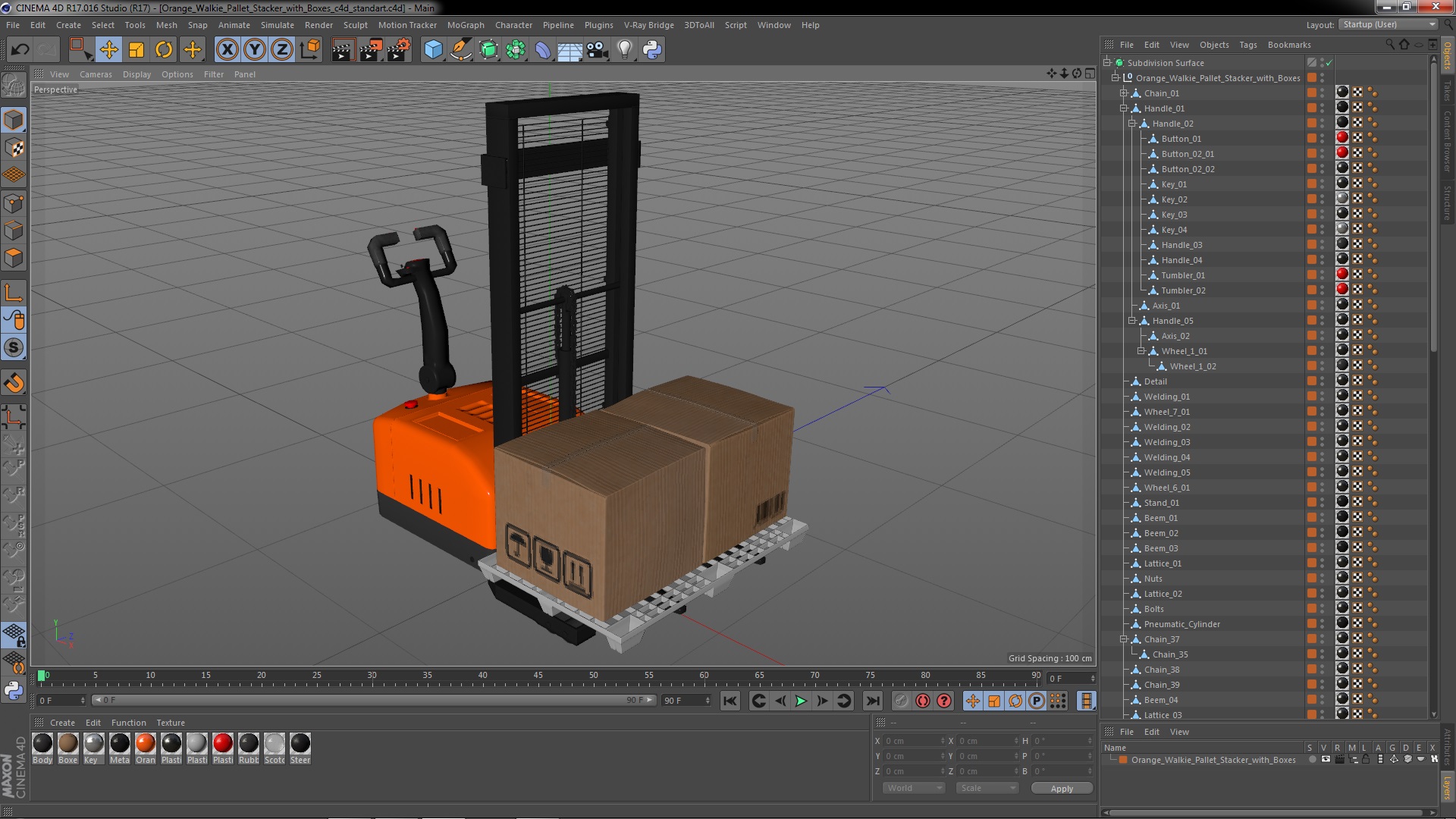 Orange Walkie Pallet Stacker with Boxes 3D model