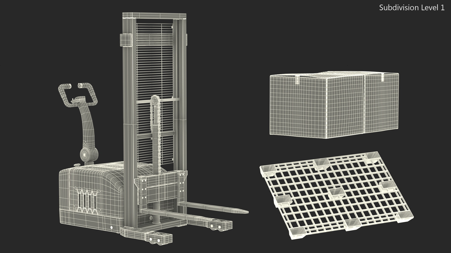 Orange Walkie Pallet Stacker with Boxes 3D model