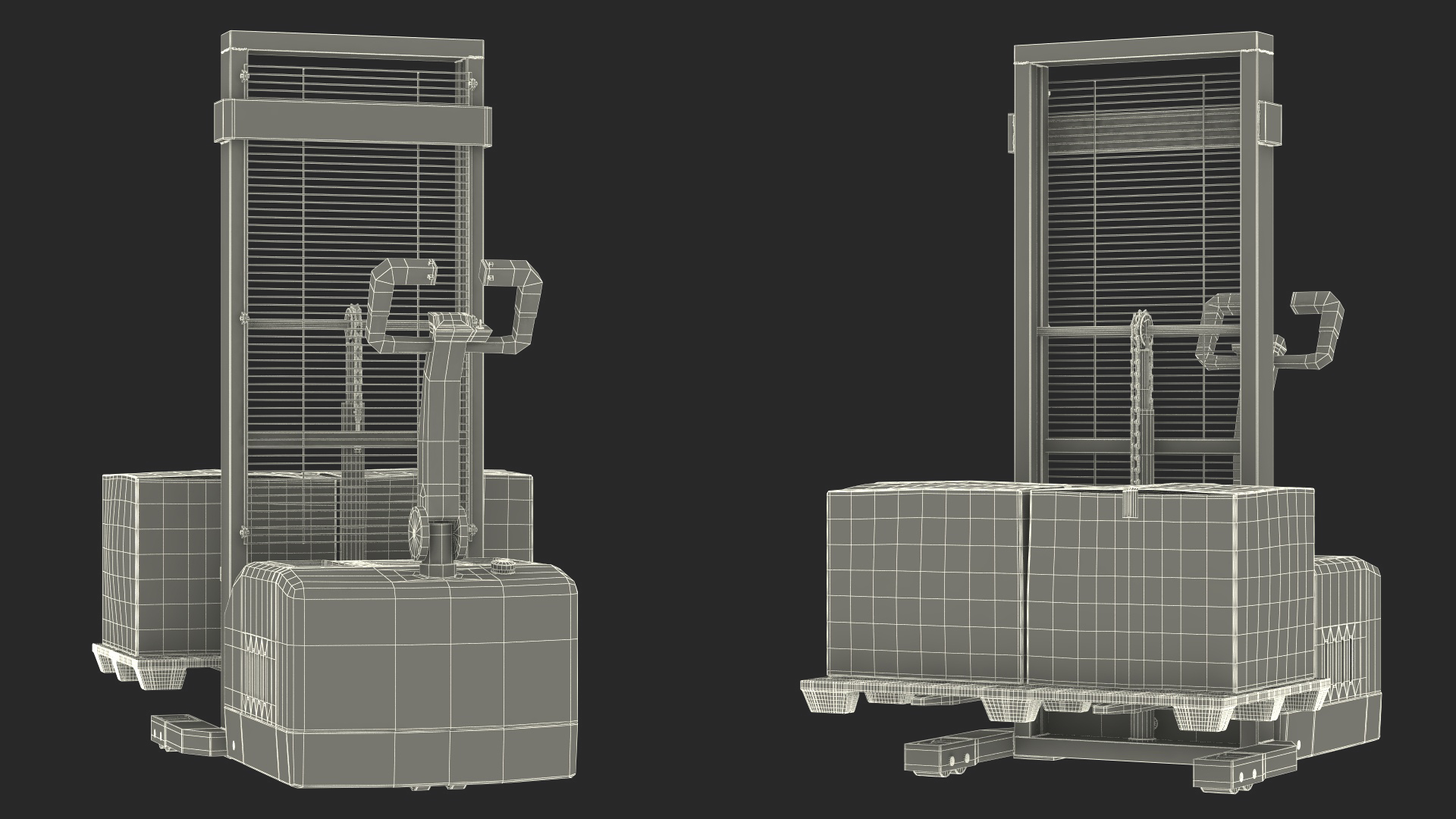 Orange Walkie Pallet Stacker with Boxes 3D model