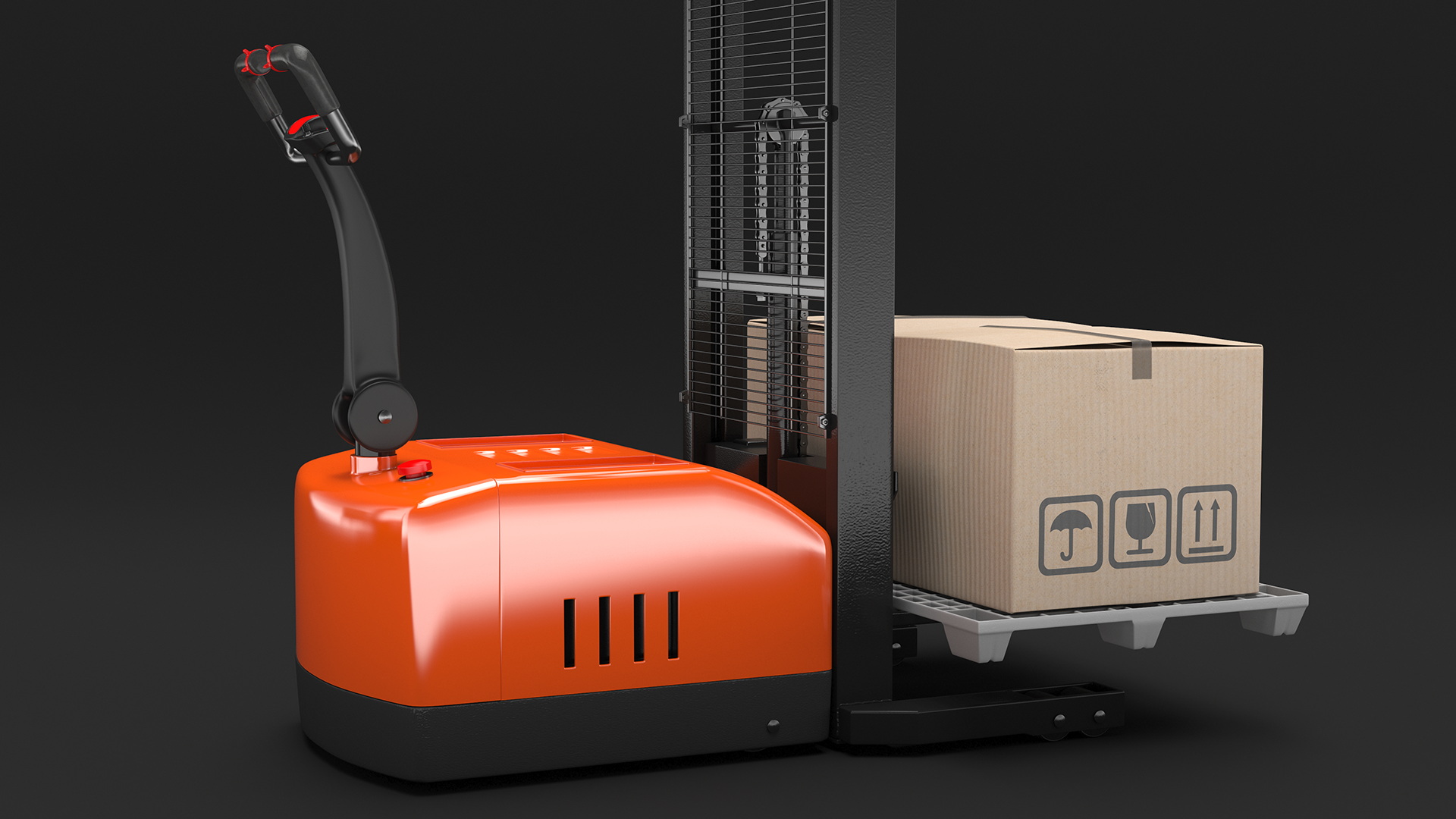 Orange Walkie Pallet Stacker with Boxes 3D model