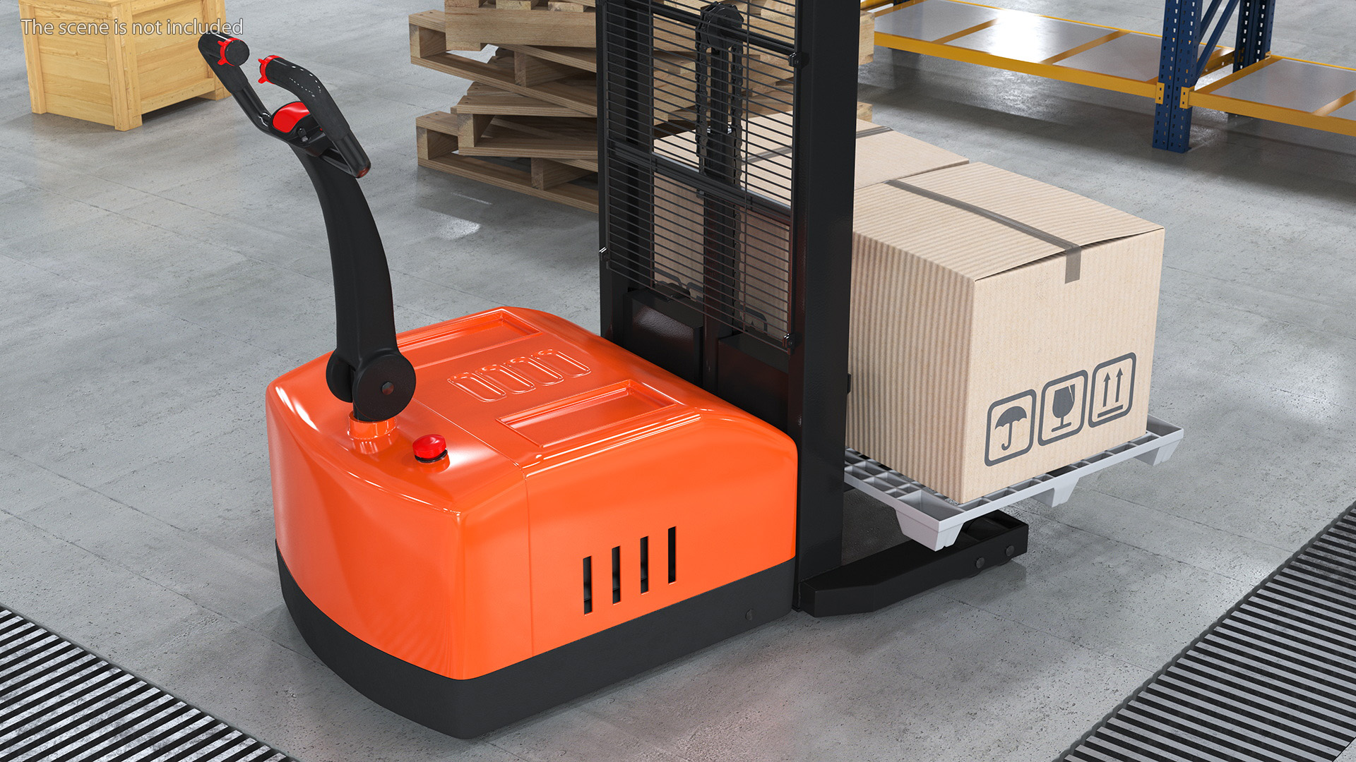 Orange Walkie Pallet Stacker with Boxes 3D model