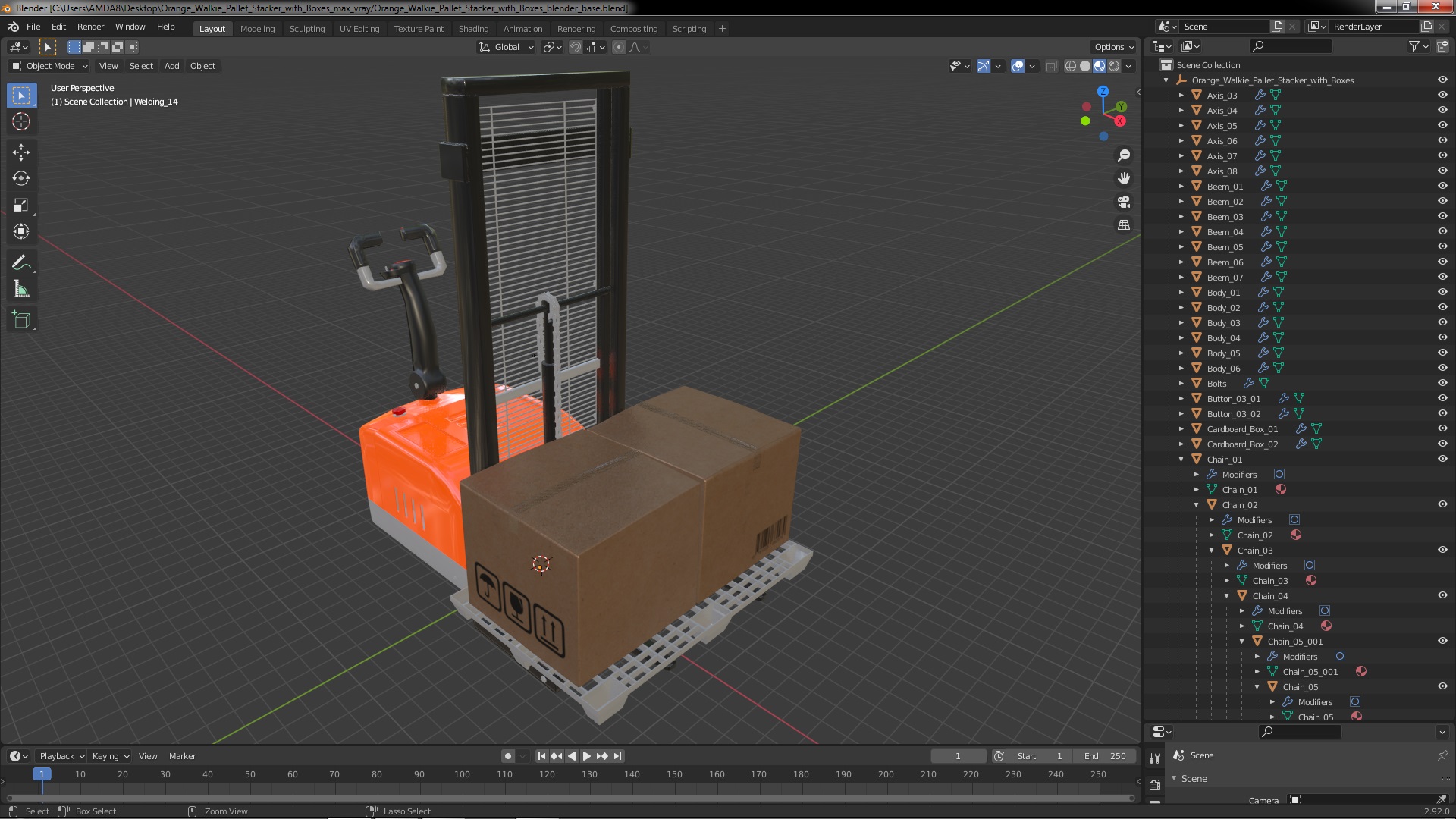 Orange Walkie Pallet Stacker with Boxes 3D model