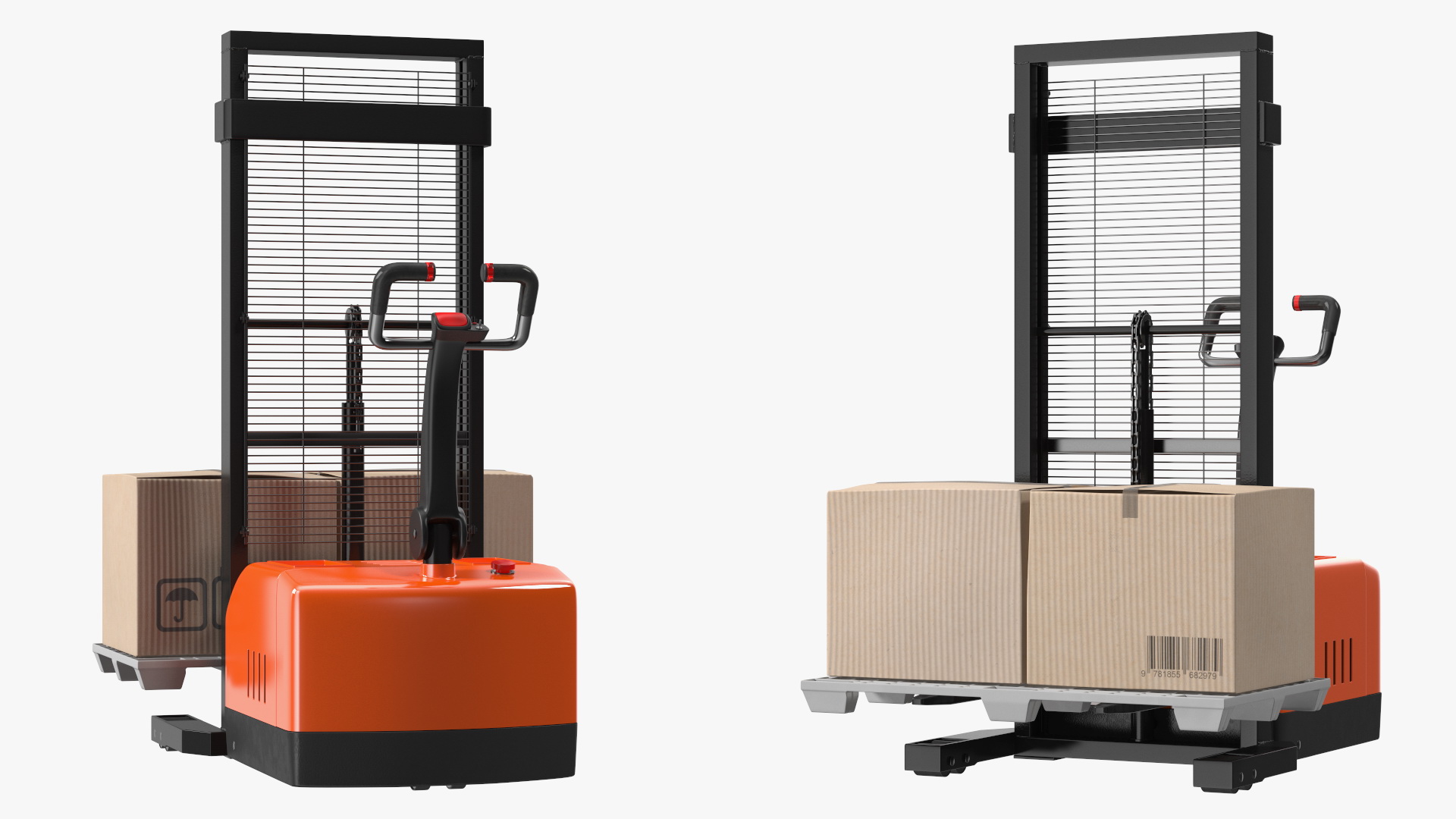 Orange Walkie Pallet Stacker with Boxes 3D model